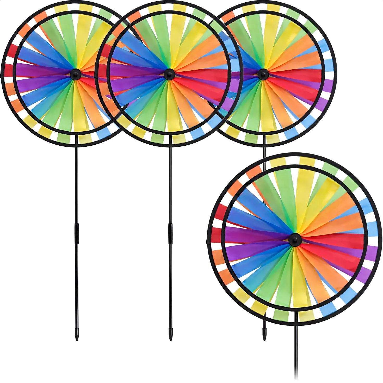 com-four® 4 girandole arcobaleno colorate – decorazione rotante per giardino – paletto decorativo per balcone, terrazza e aiuole – ornamento da esterno (4 pezzi - colori assortiti)