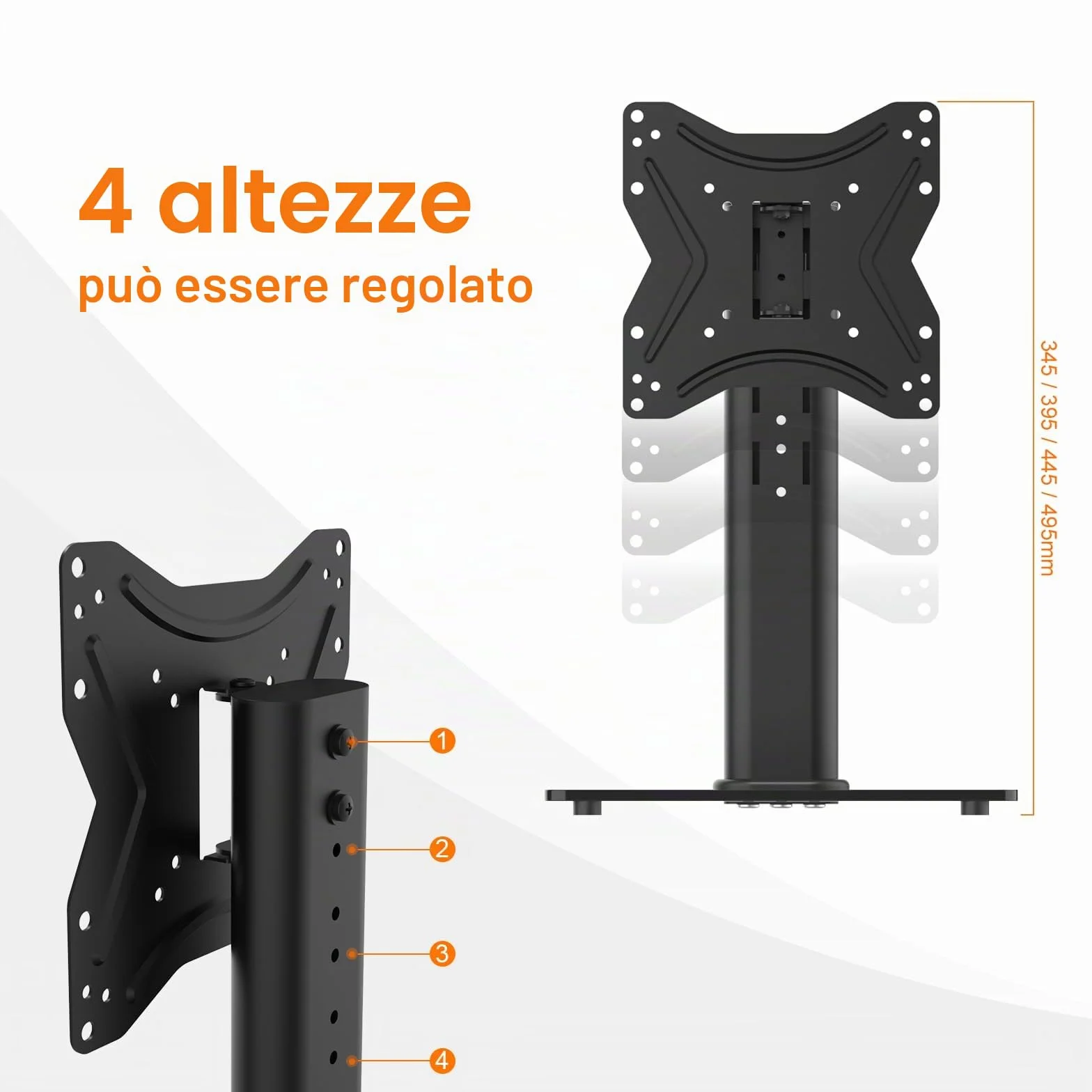 GRIFEMA GB1005-2 Supporto TV da Tavolo 17-43 Pollici Girevole Regolabile in Altezza Base in Vetro Temperato Fino a 30 kg Vesa 200x200mm