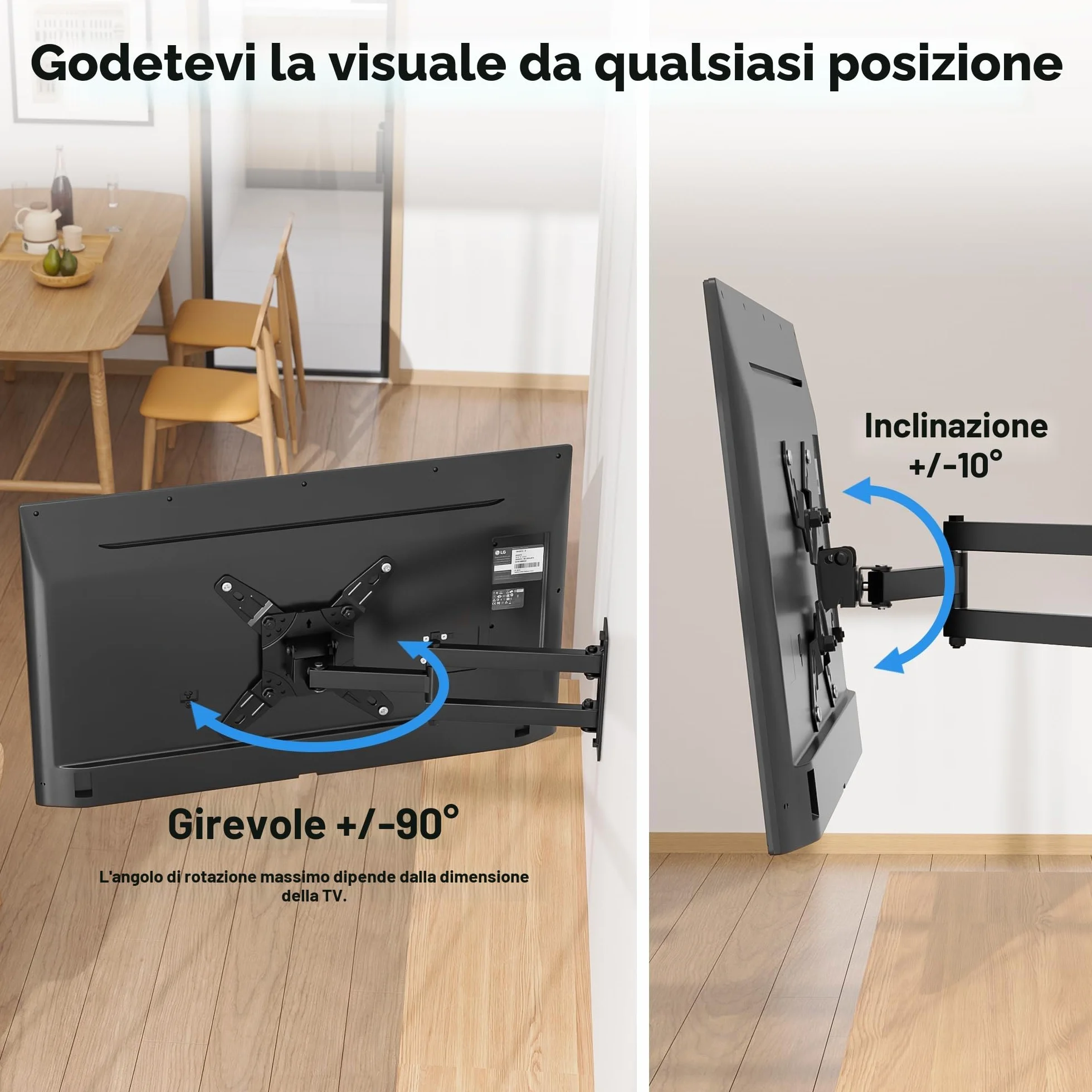 BONTEC Supporto TV Parete 13-42 Pollici, Staffa TV Universale Girevole Inclinabile Rotazione 360°, VESA 200x200, 20 Kg
