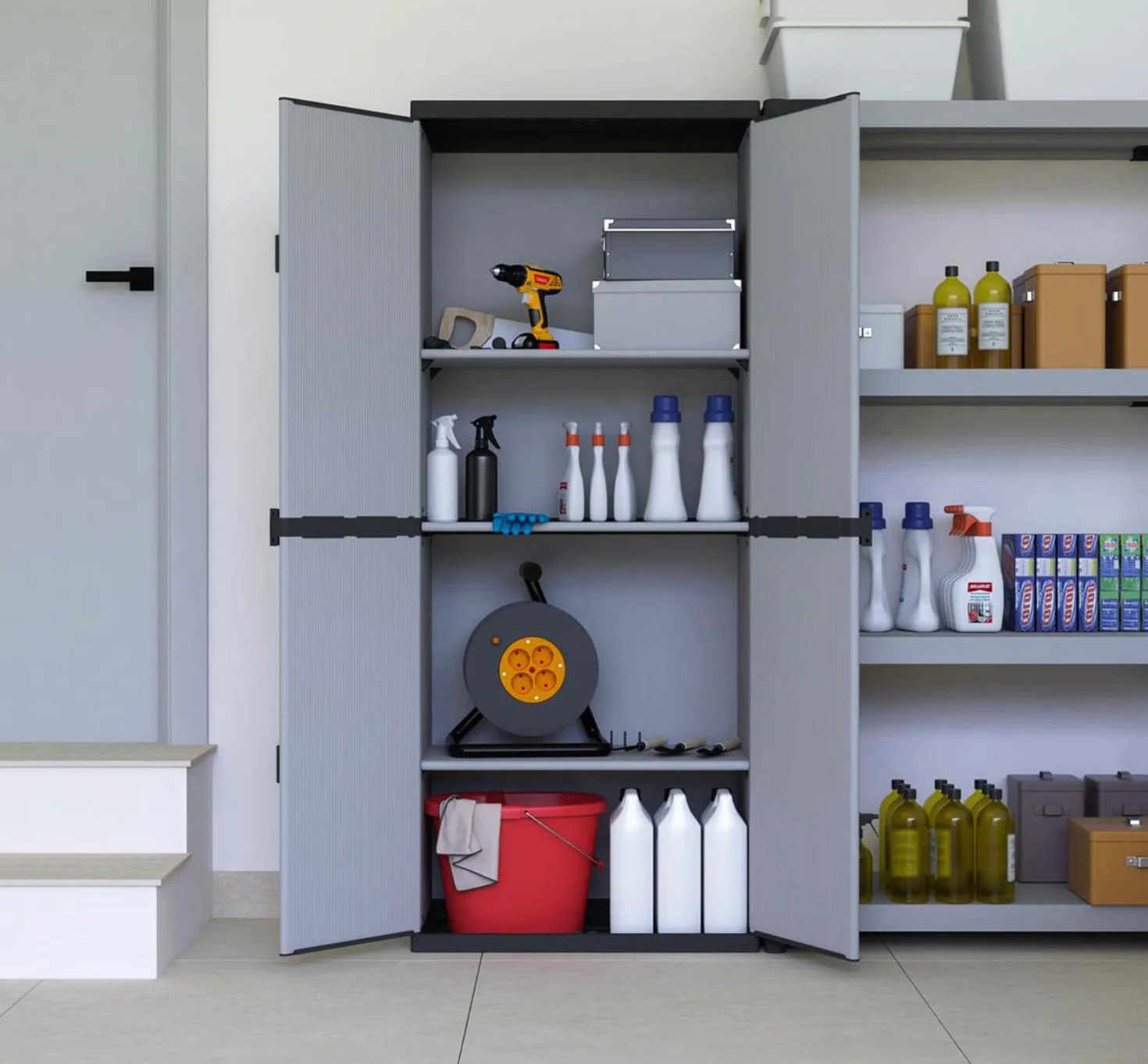 Armadio da Esterno 68x40x165h cm 2 Ante 3 Ripiani Idrorepellente Made in Italy Grigio Chiaro