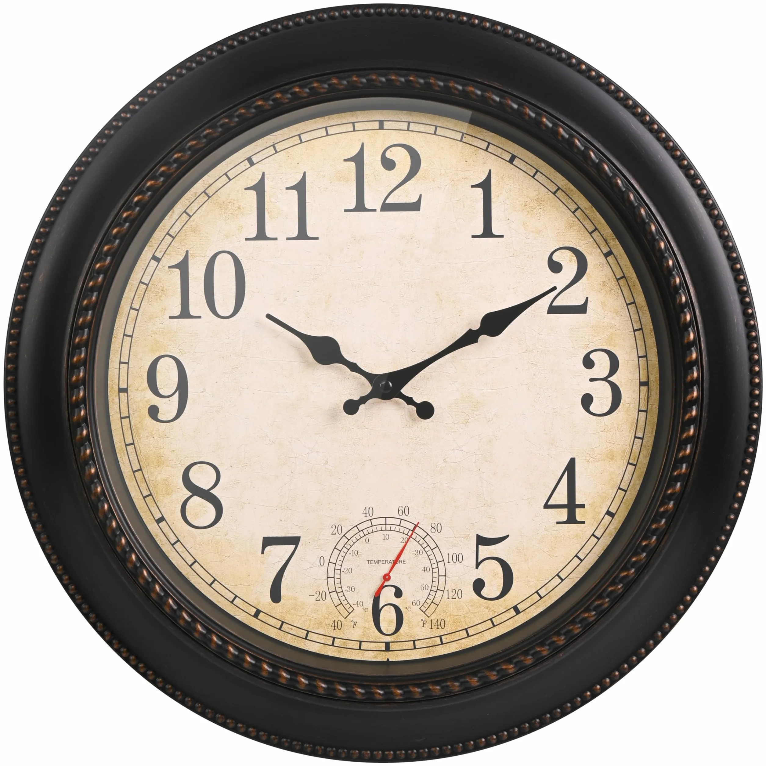 jomparis Orologio da parete con termometro Orologio da parete per esterni Impermeabile e resistente alle intemperie per giardino e terrazza Piscina (45cm bronzo)