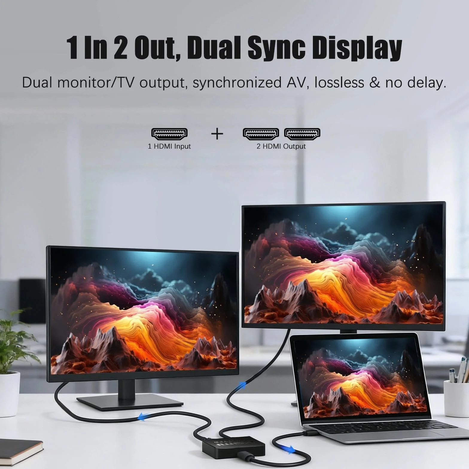 Splitter HDMI 1 in 2 out 4K per 2 monitor, distributore HDMI Full HD per HDTV, Xbox, PS4