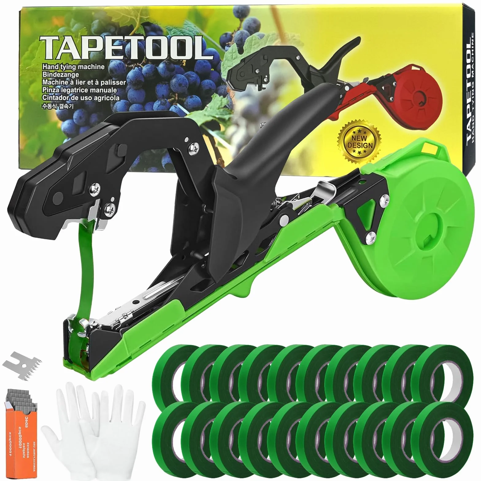 Legatrice per Piante Legatrice per Vigneto Reggiatrice da Giardino Strumento a Nastro Manuale con 20 Rotoli di Nastro Verde per Albero Fiori Verdura Vigneto