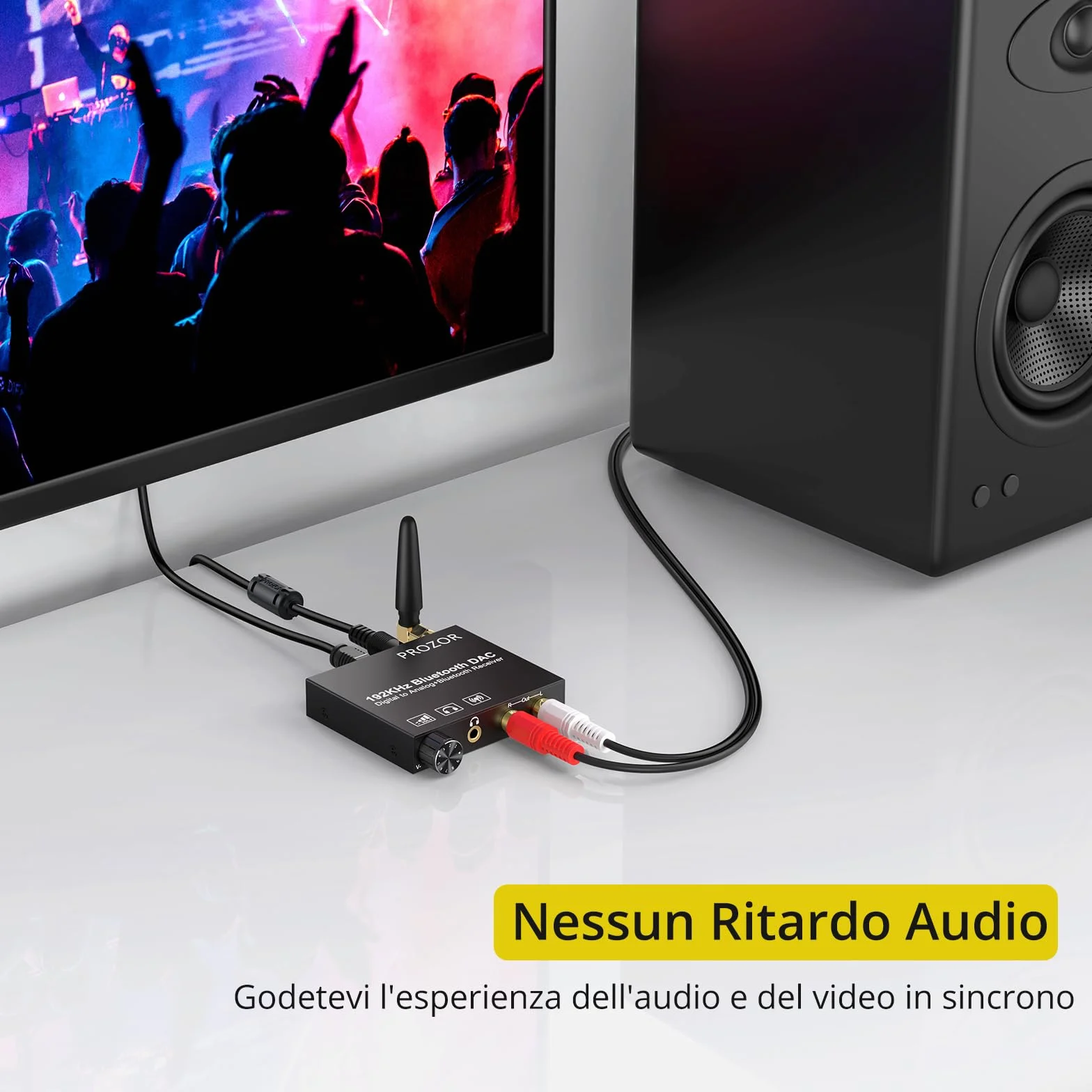 PROZOR Convertitore DAC 192kHz Bluetooth 5.0 Volume Regolabile Adattatore Audio Digitale Coaxial Toslink Analogico Stereo L/R RCA 3.5mm