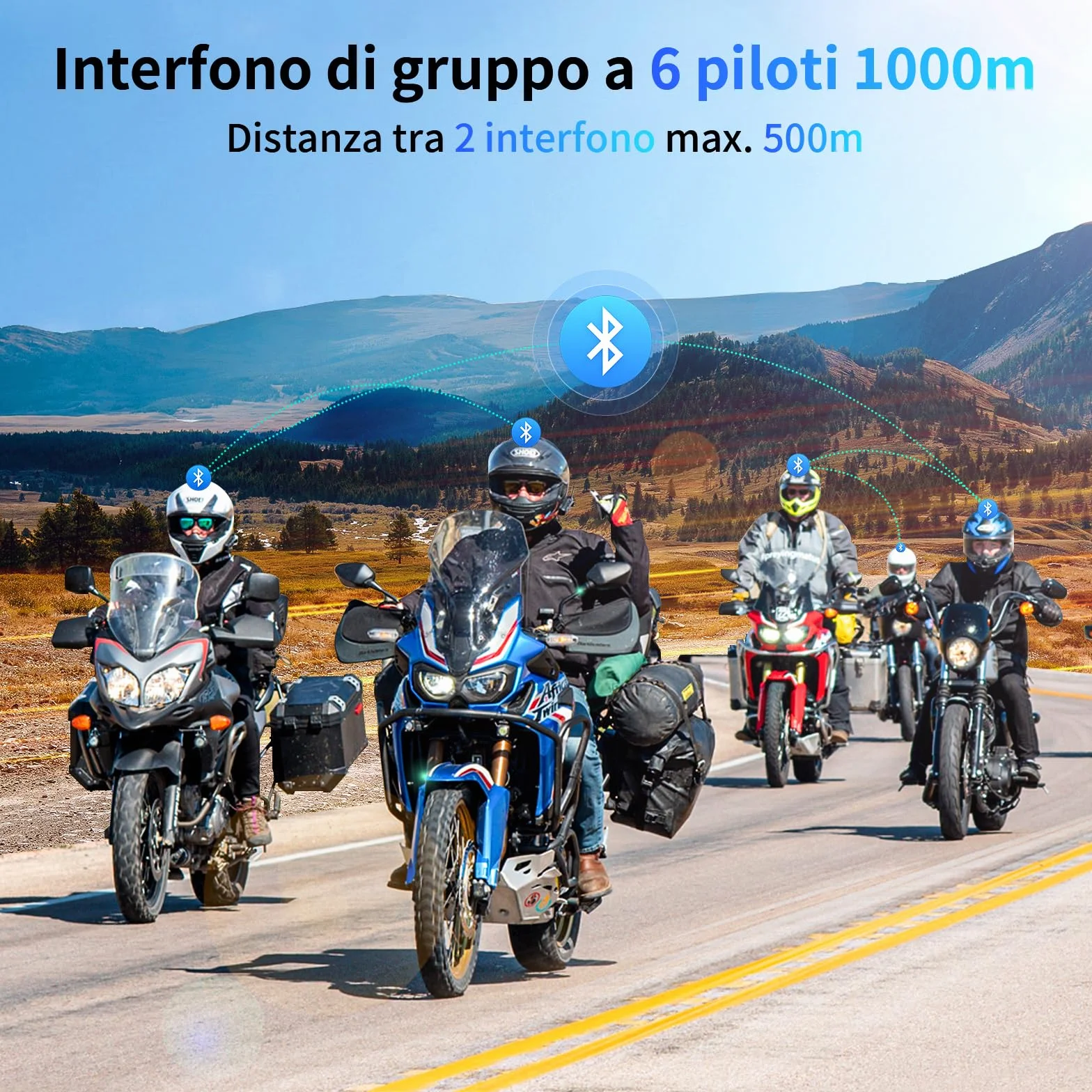 Fodsports FX6 Interfono Moto Coppia, Auricolari Bluetooth Casco mit FM Radio, 1000M Comunicazione 2-6 Motociclisti, IP65, Riduzione Rumore