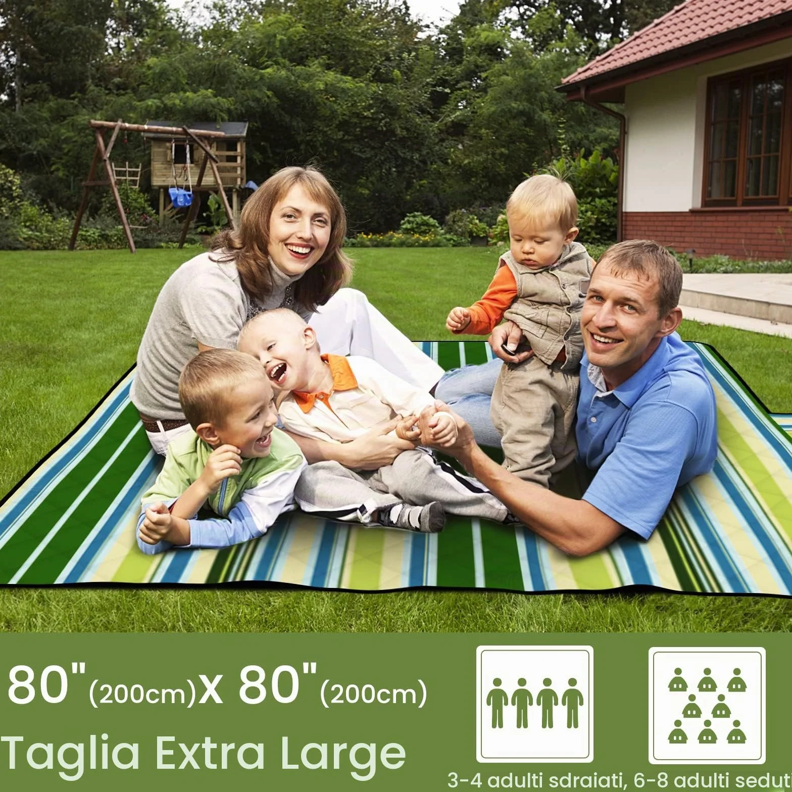 Telo Picnic Impermeabile 200x200cm Antisabbia Stuoia Spiaggia Imbottito Campeggio