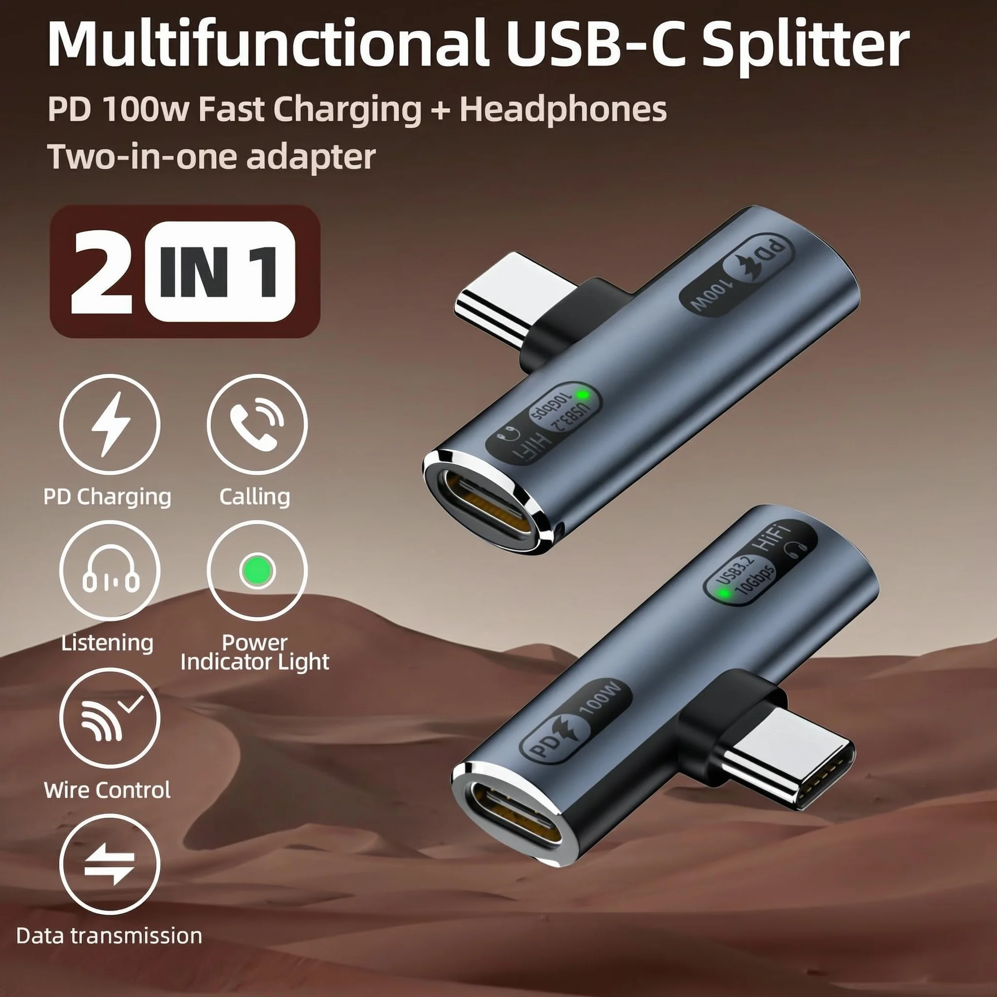 Adattatore USB-C 2 in 1 Audio e Ricarica Rapida 100W per Laptop Tablet Smartphone Grigio