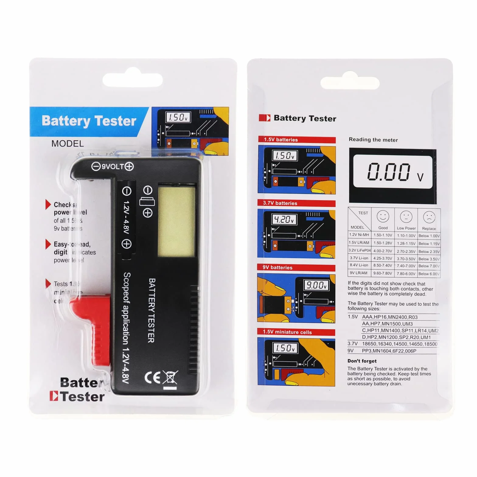 Digitale Batteria Tester Universale per AA/AAA/C/D/9V/1.5V Batterie a Bottone