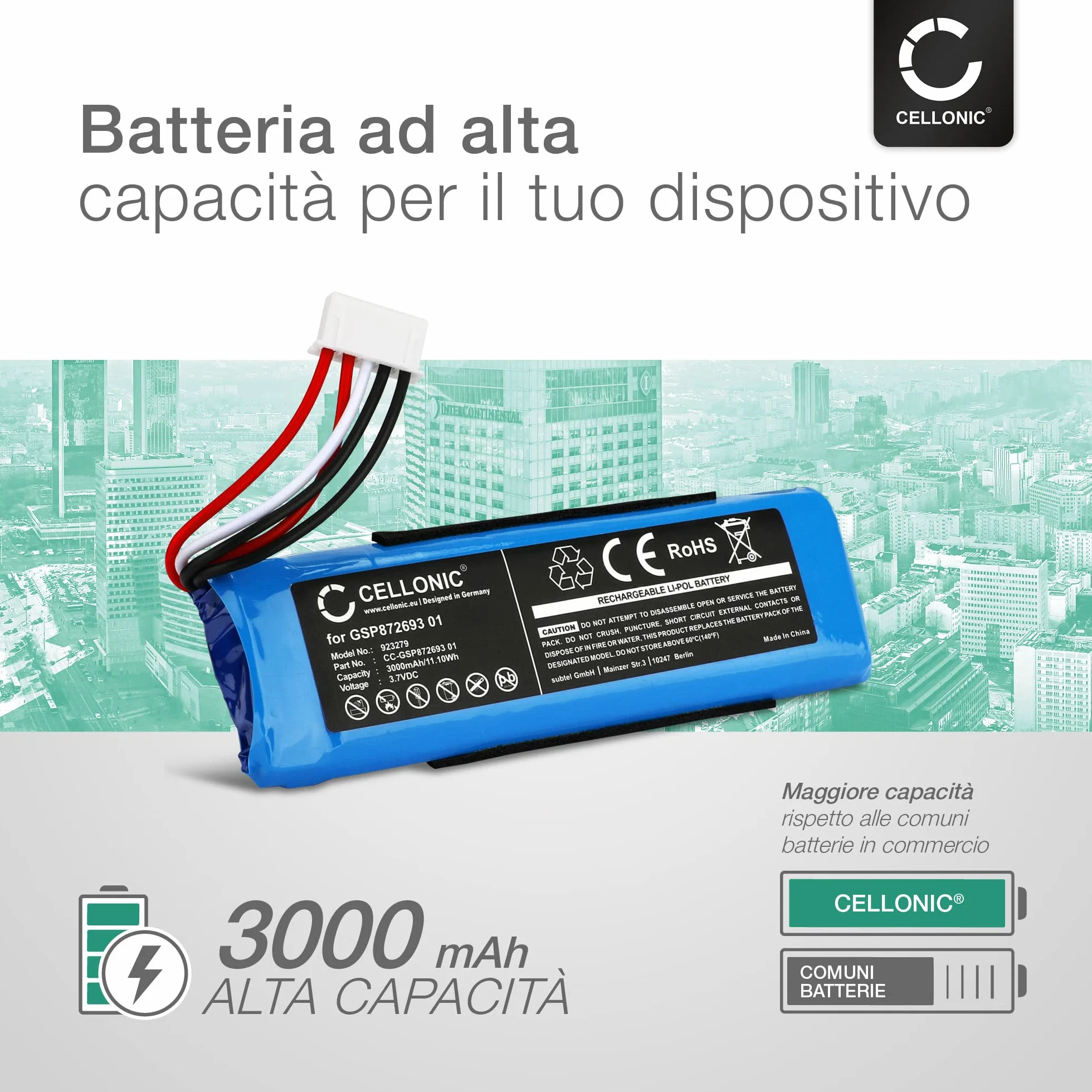 CELLONIC Batteria per Altoparlante Compatibile JBL Flip 4 3000mAh 3.7V Set Strumento