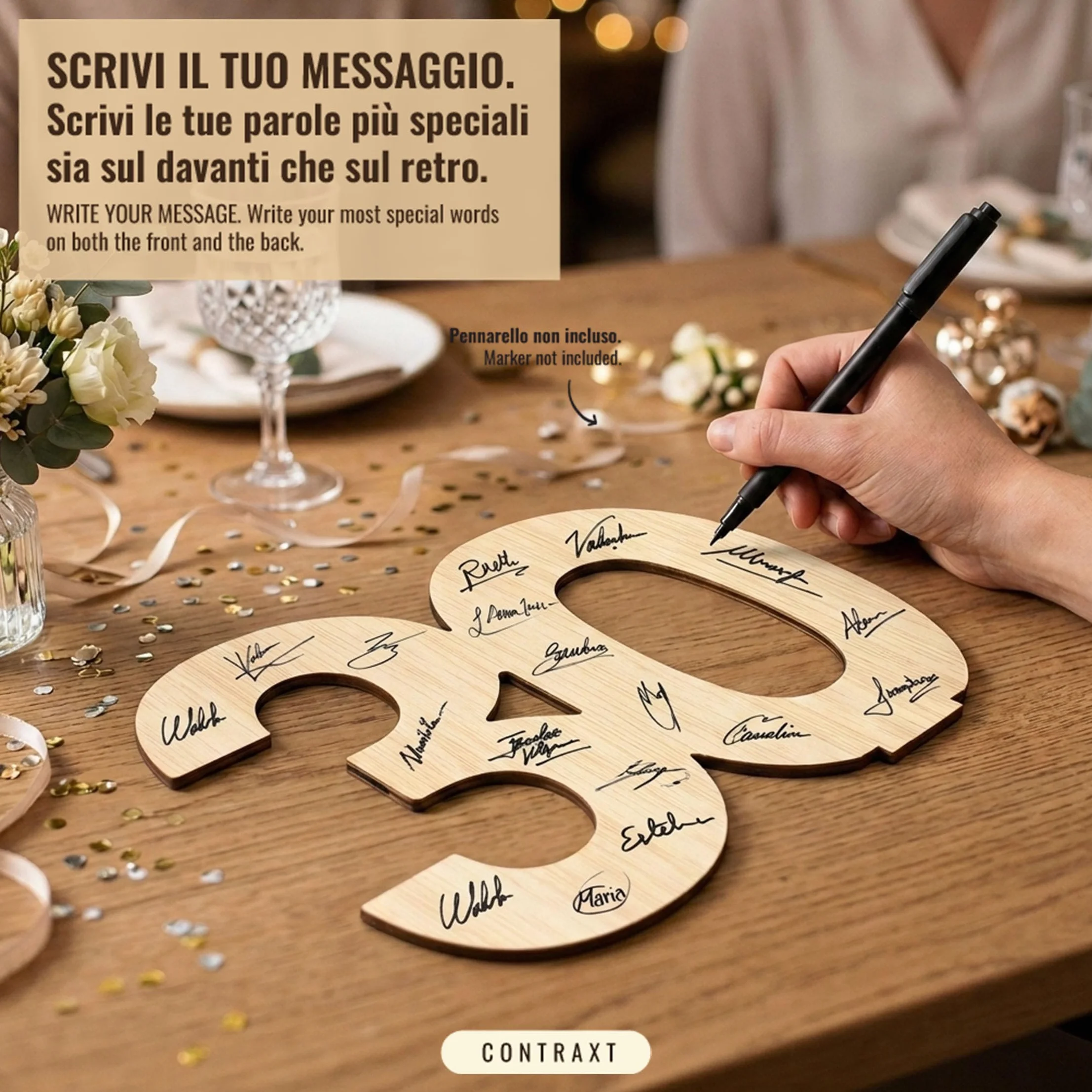 CONTRAXT Biglietto Auguri 30 Anni legno, Idee regalo Compleanno donna uomo