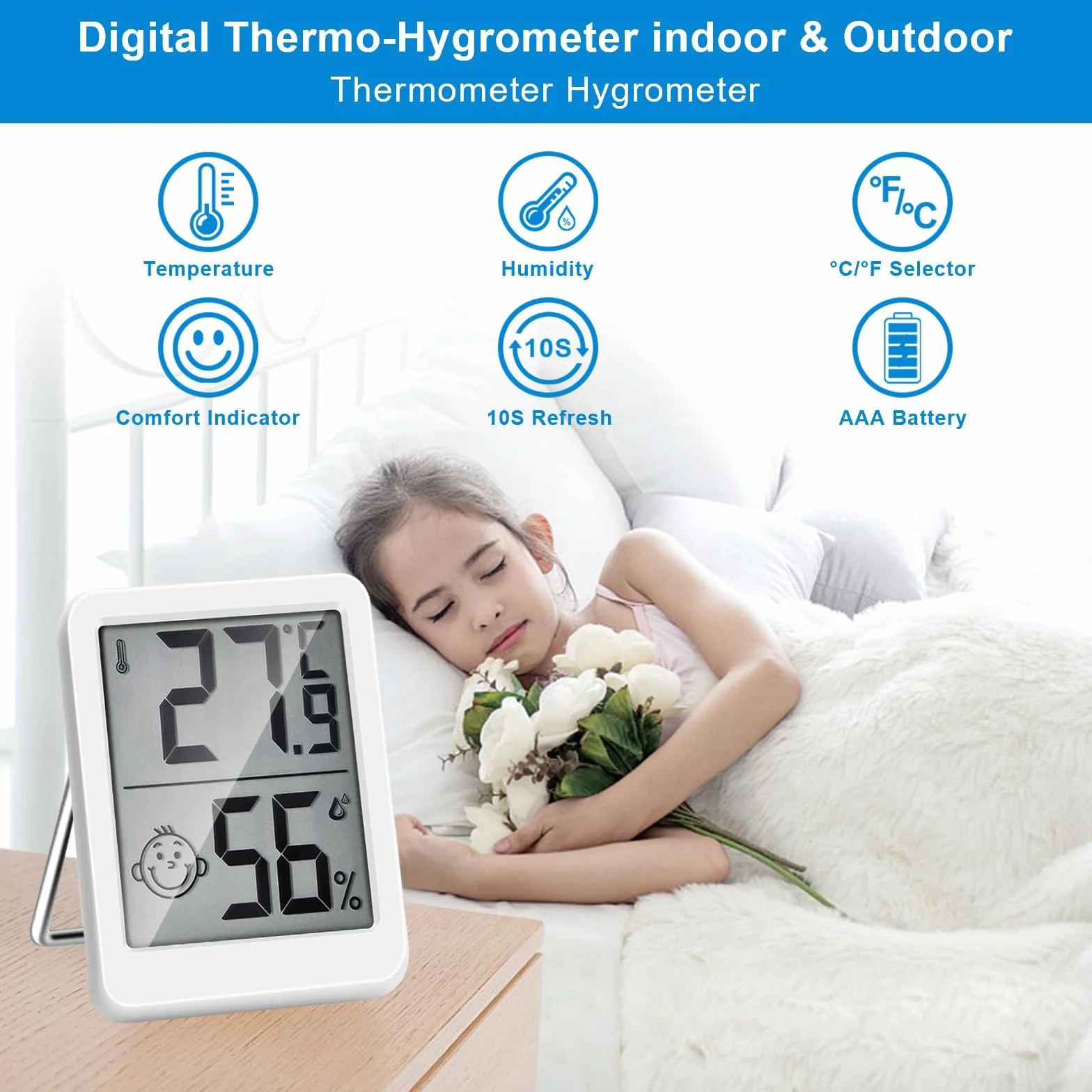 HORJOR Mini Termometro LCD Igrometro Professionale Digitale con Livello di Comfort, Bianco