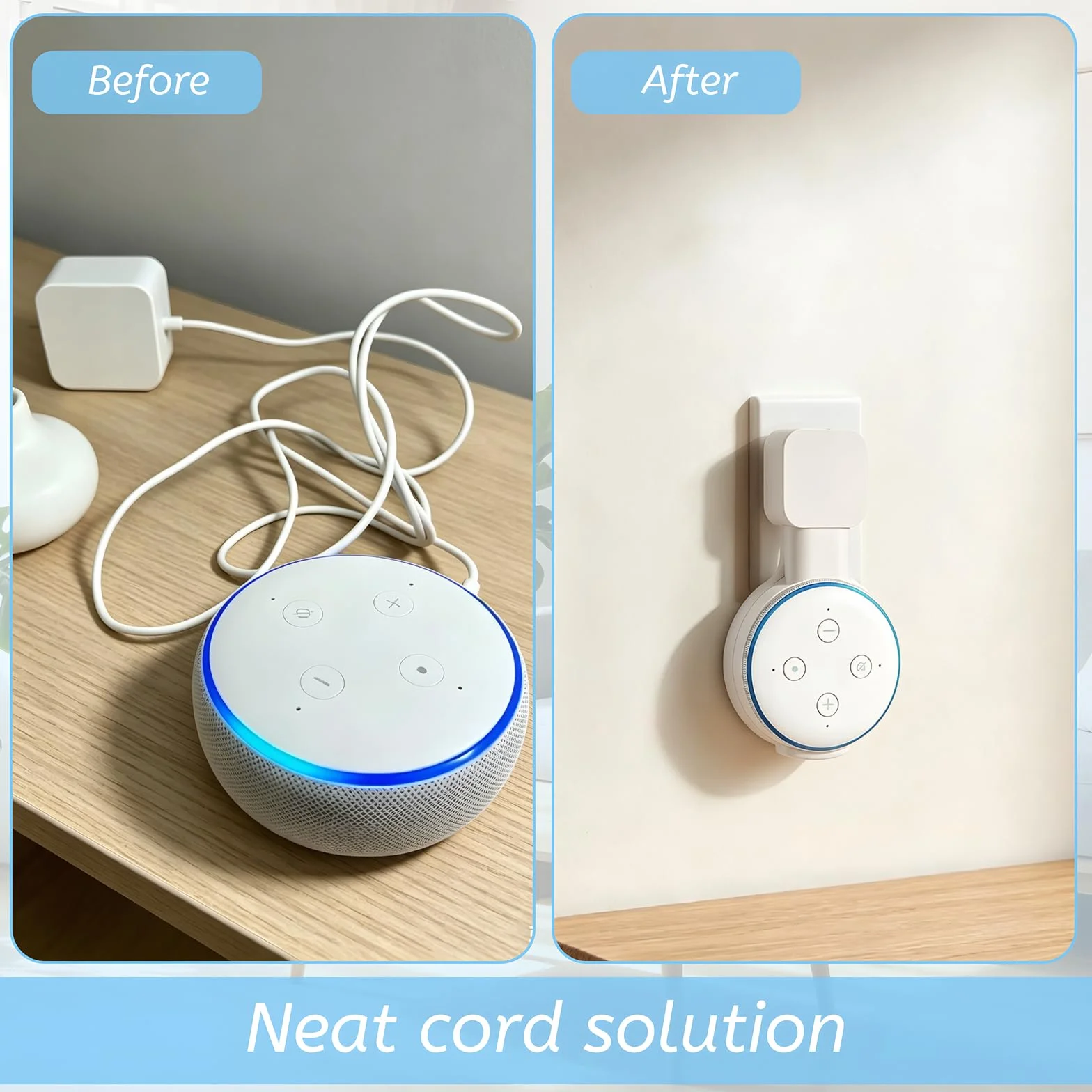 Supporto da parete per prese elettriche con gestione cavi acrilico per Echo Dot 3a generazione bianco