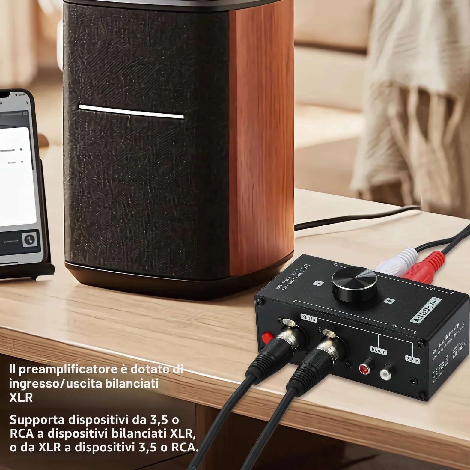 Preamplificatore audio stereo XLR bilanciato 3,5 mm adattatore convertitore amplificatore cuffie