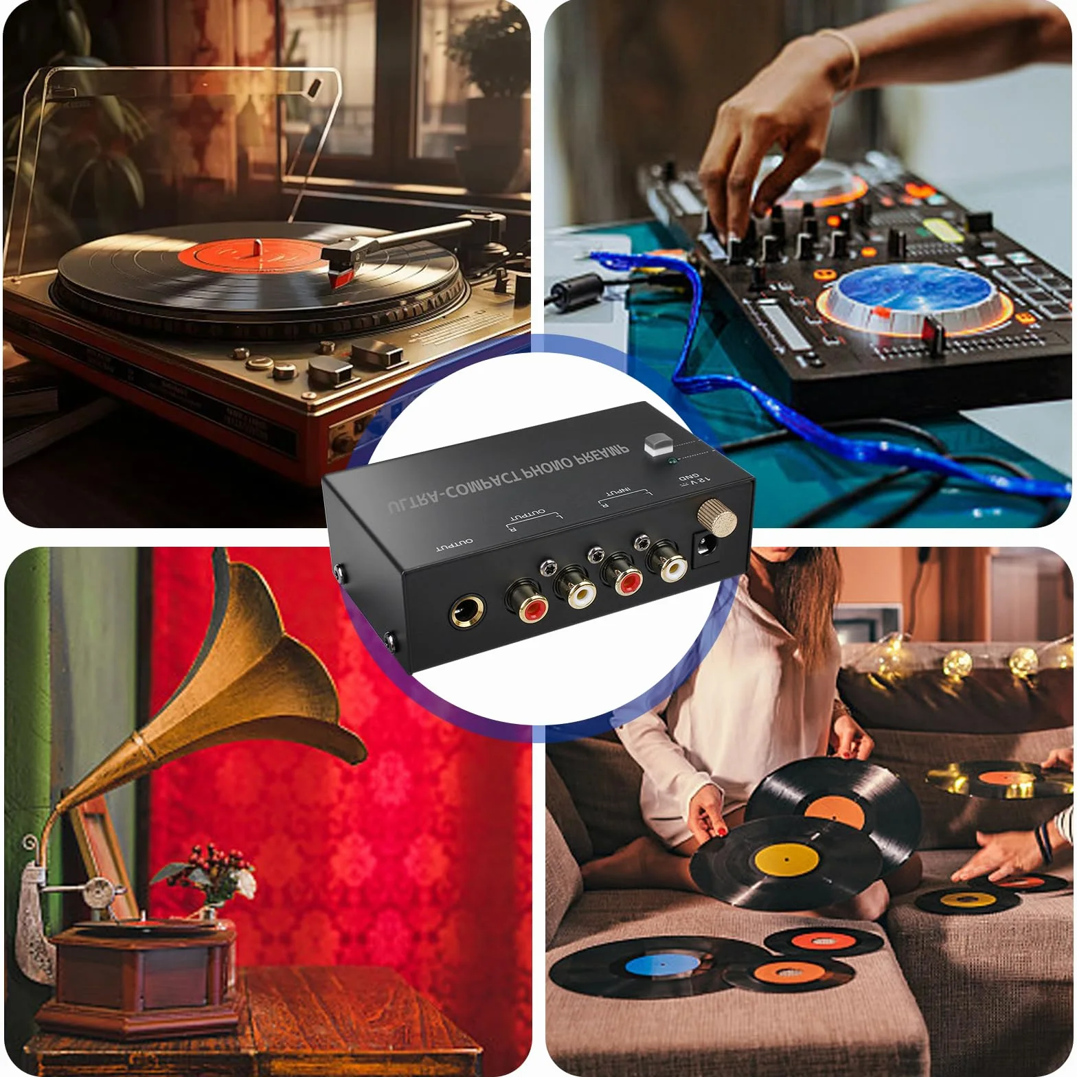 Phono Preamplificatore per Giradischi, Preamp con Adattatore DC 12V
