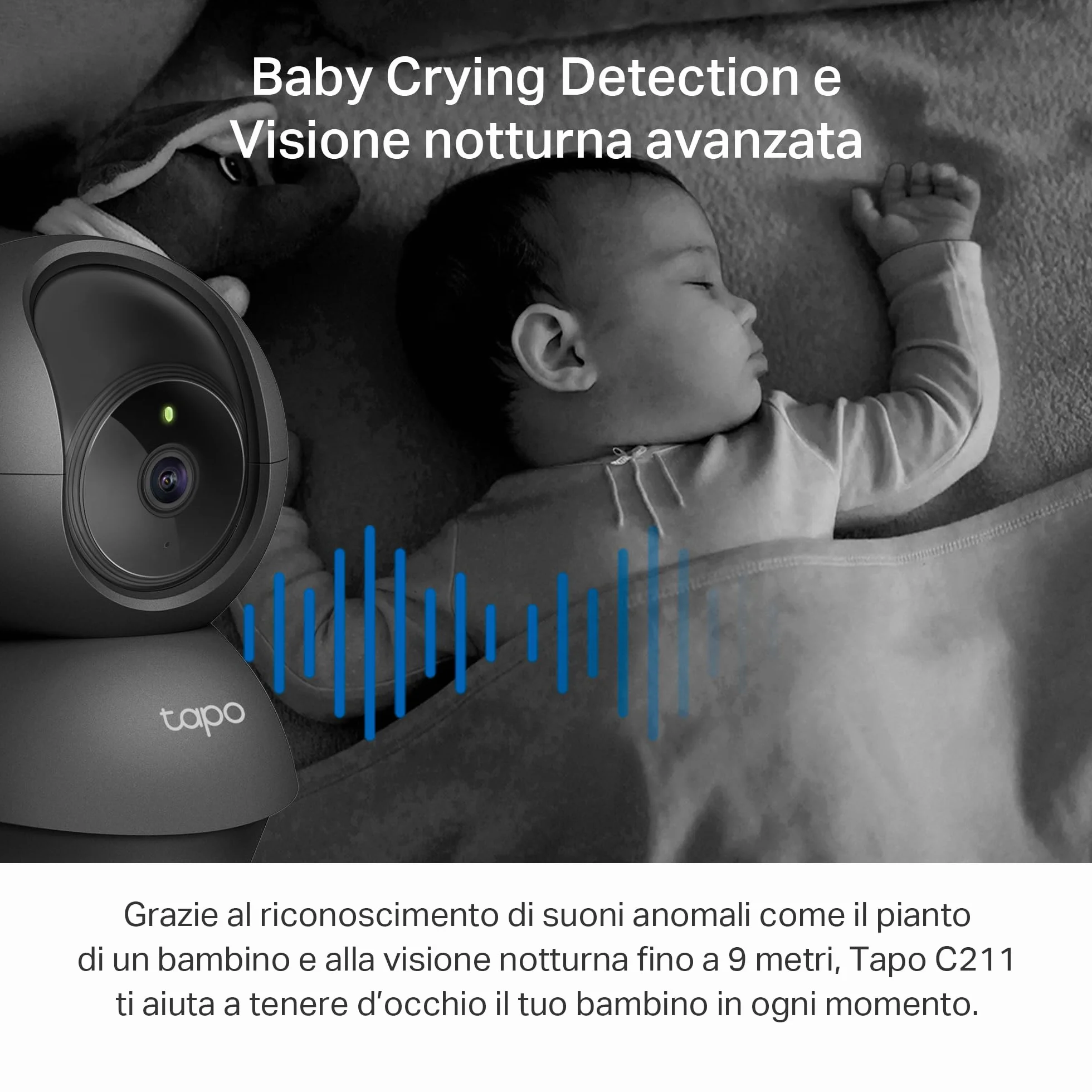 Tapo C211 Telecamera Wi-Fi Interno 2K 3MP Videocamera Sorveglianza Visione Notturna Alexa Google Assistant
