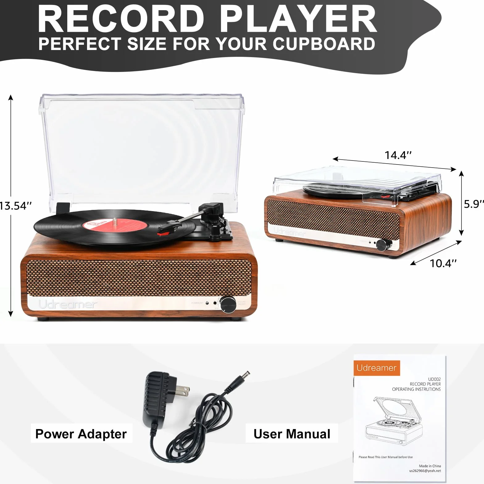 Udreamer Giradischi Bluetooth con Altoparlante, USB, AUX-in, Cuffie, RCA, Line-Out, 3 Velocità, Cinghia, Auto-Stop, Design Specchio, Arancione Giallo