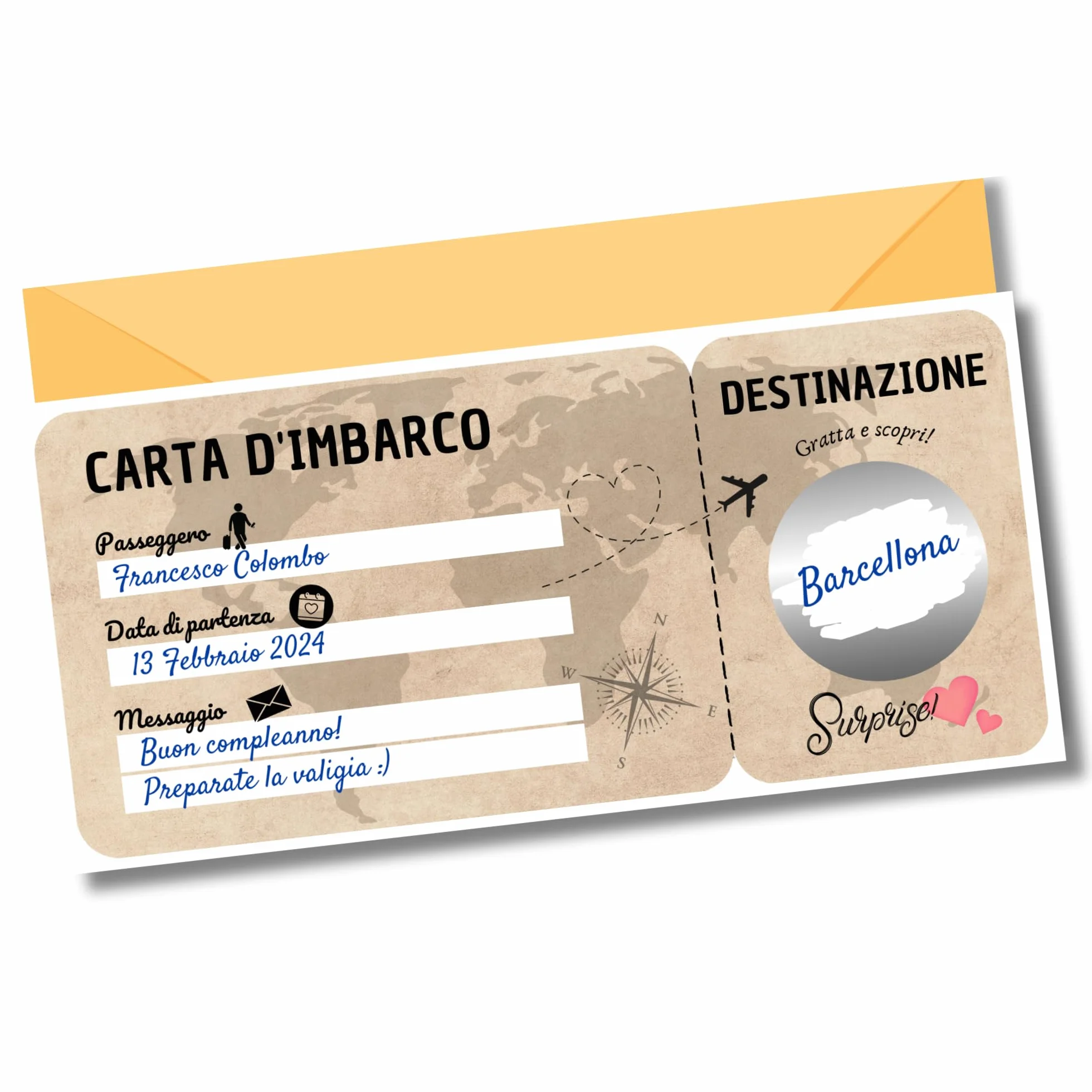 Regalo viaggio sorpresa Biglietto da grattare Buono viaggio Regalo viaggiatore romantico San Valentino Biglietto aereo carta di imbarco Gratta e scopri