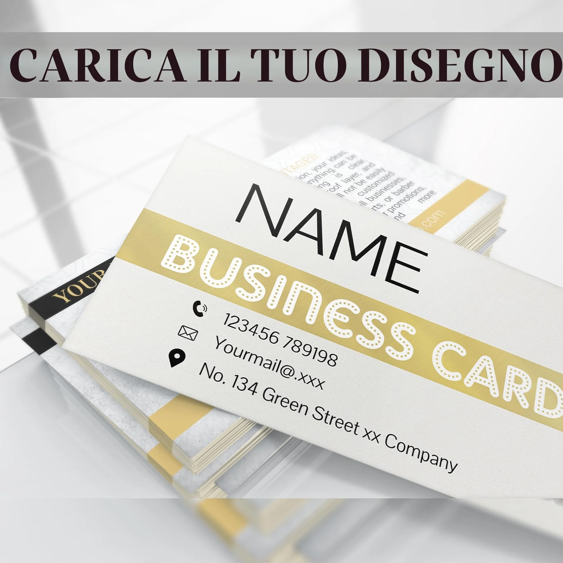 Biglietti Da Visita Personalizzati 90x54mm Fronte Retro Impermeabile Stampa Logo Testo Foto