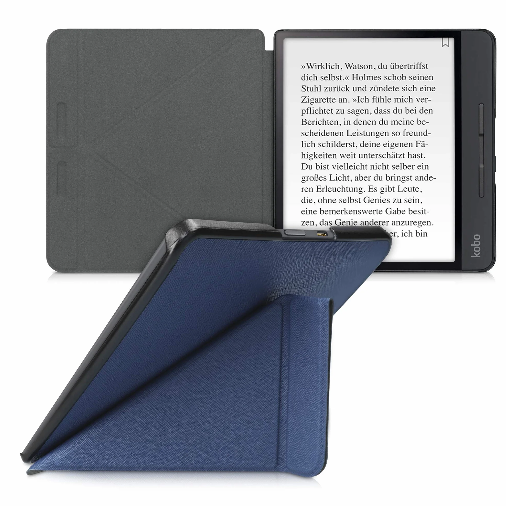kwmobile Custodia Pieghevole Compatibile con Kobo Forma Cover - Cover Magnetica Pelle PU eReader - blu scuro