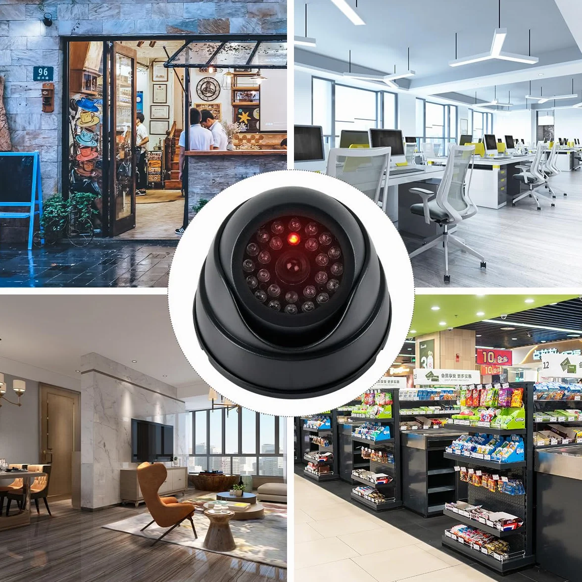 Telecamera Finta Esterno con Led 2PZ CCTV Fittizia Nero a Batteria