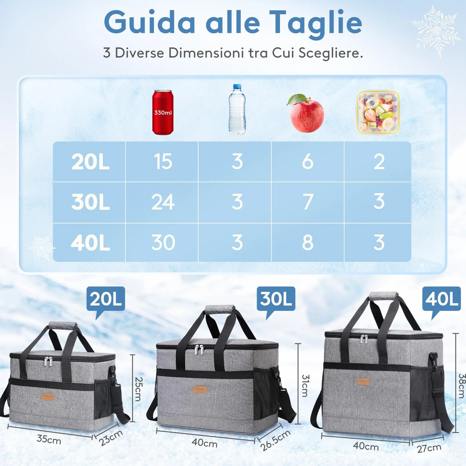 Lifewit Borsa Frigo 30L, Borse Termica Morbida per Surgelati, Cooler Bag Grigio