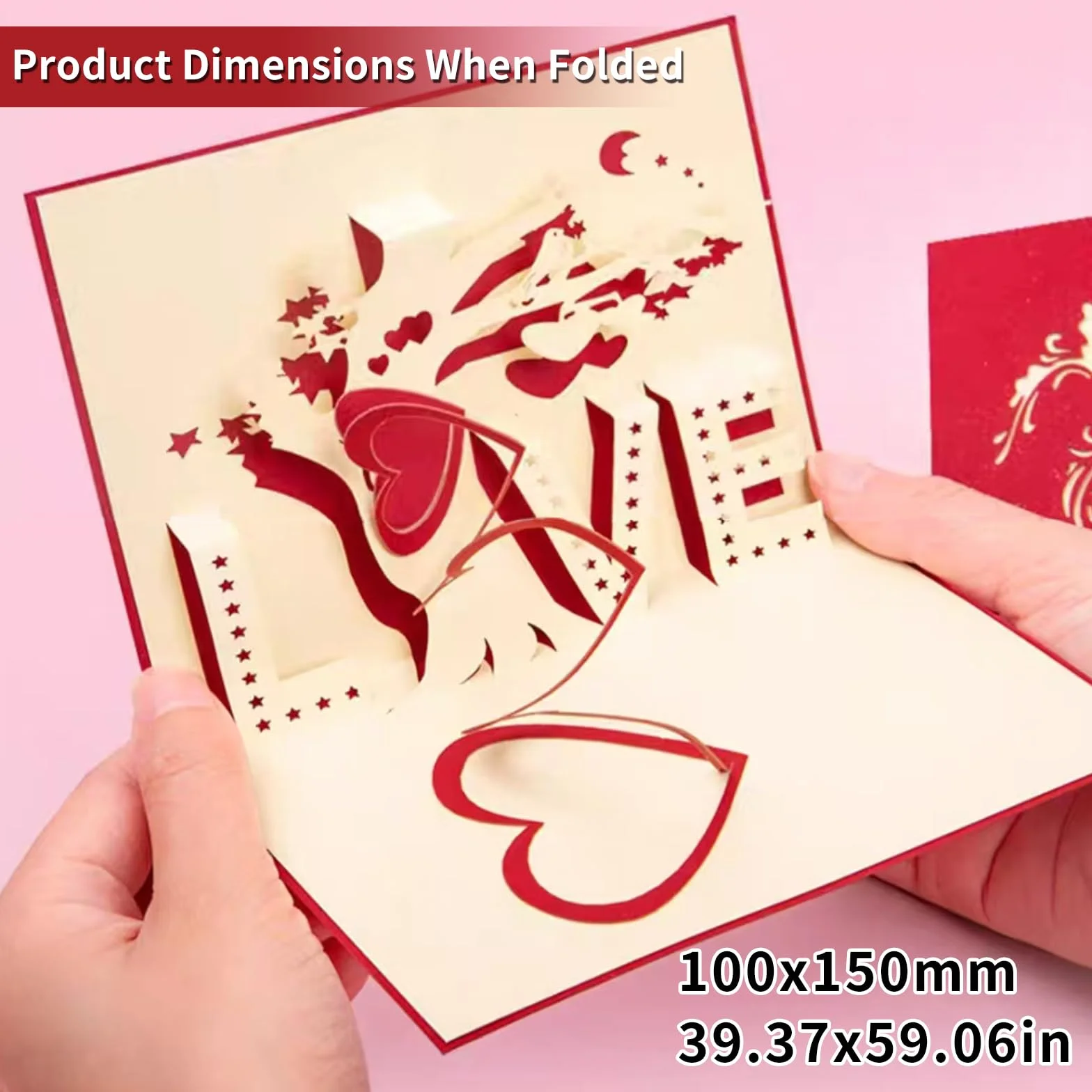 Cartolina D'Amore 3D Piega Rosso con Love Rigido Motivo Cuore San Valentino Biglietto Regalo Pop-Up Anniversario per Lei