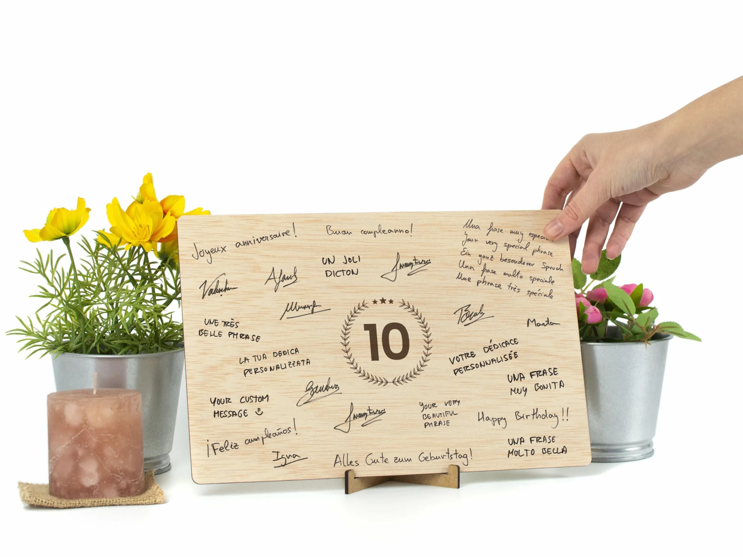 CONTRAXT Biglietto Auguri 10 Anni legno, Idee regalo Compleanno donna uomo Bomboniere Happy Birthday
