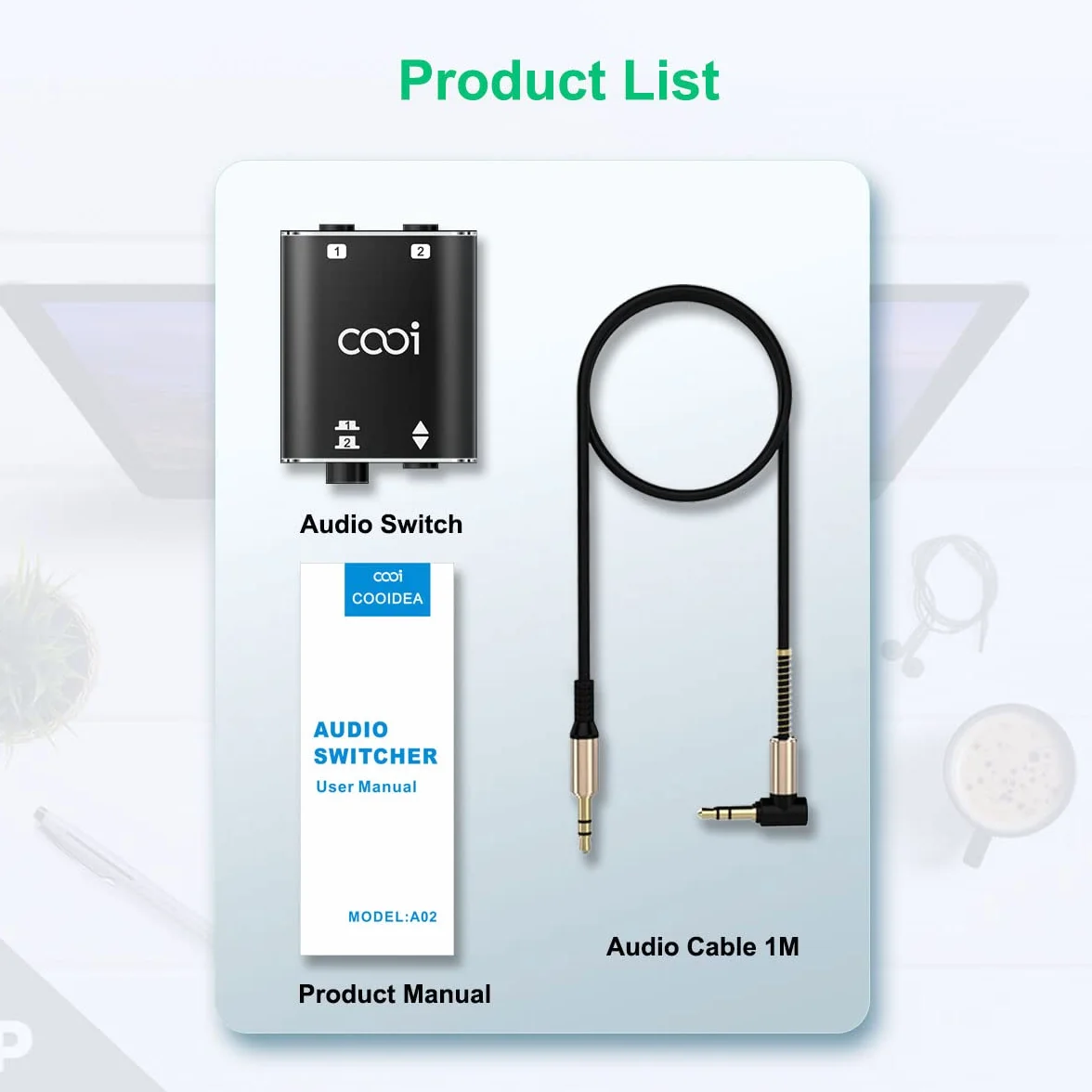 COOIDEA Switch Audio Stereo da 3,5 mm 1 Ingresso 2 Uscite 2 Ingressi 1 Uscita Selettore Altoparlanti AUX 2 Porte per PC Telefono Laptop Cuffia