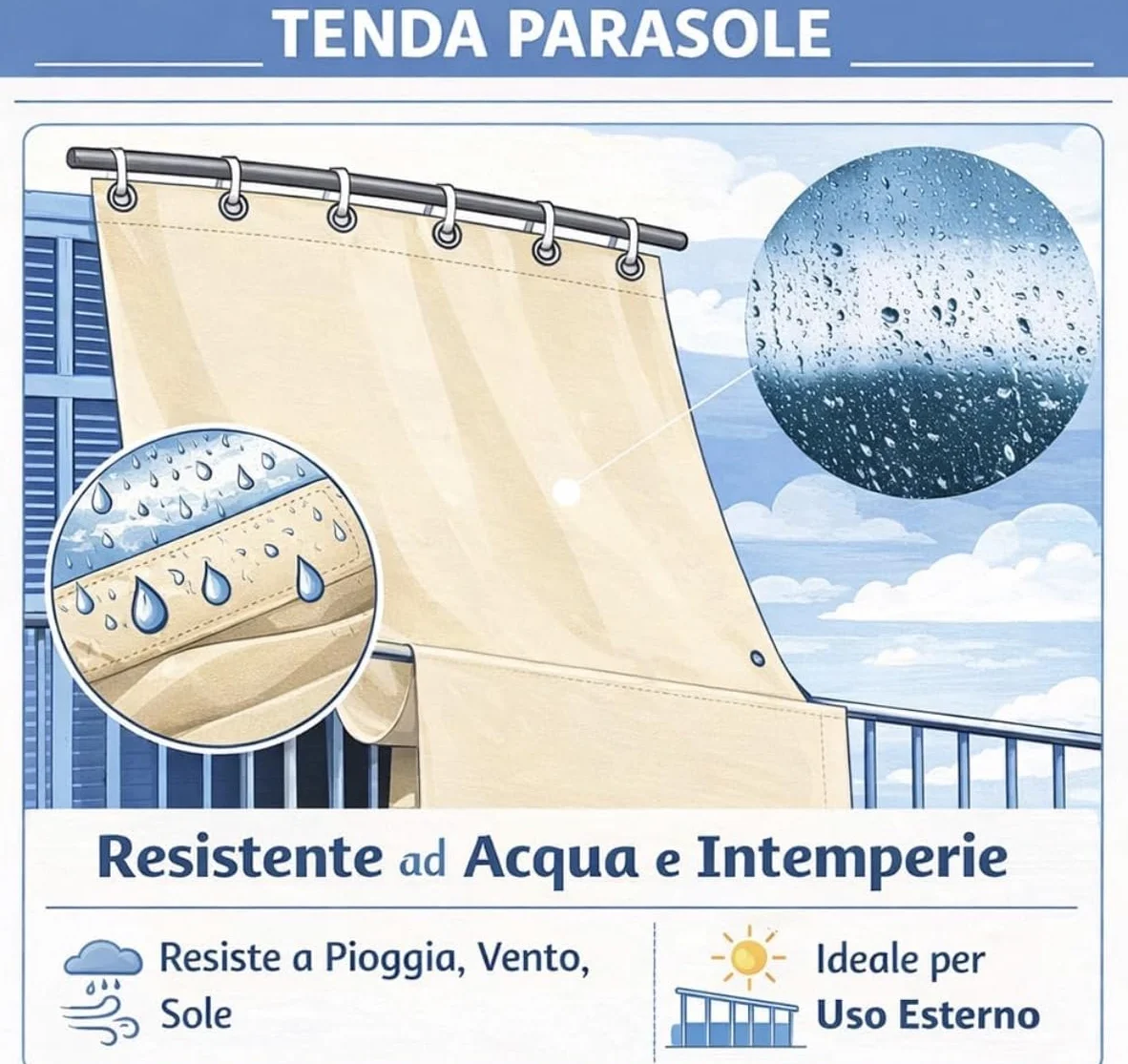 Tenda a Caduta Verticale Esterno Balcone Impermeabile Ombreggiante Anti UV Tinta Unita 290x290 cm Beige