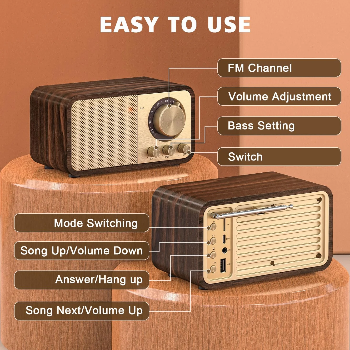 Radio Nostalgiche FM Bluetooth Vintage Cucina Camera da Letto Supporto TF AUX USB