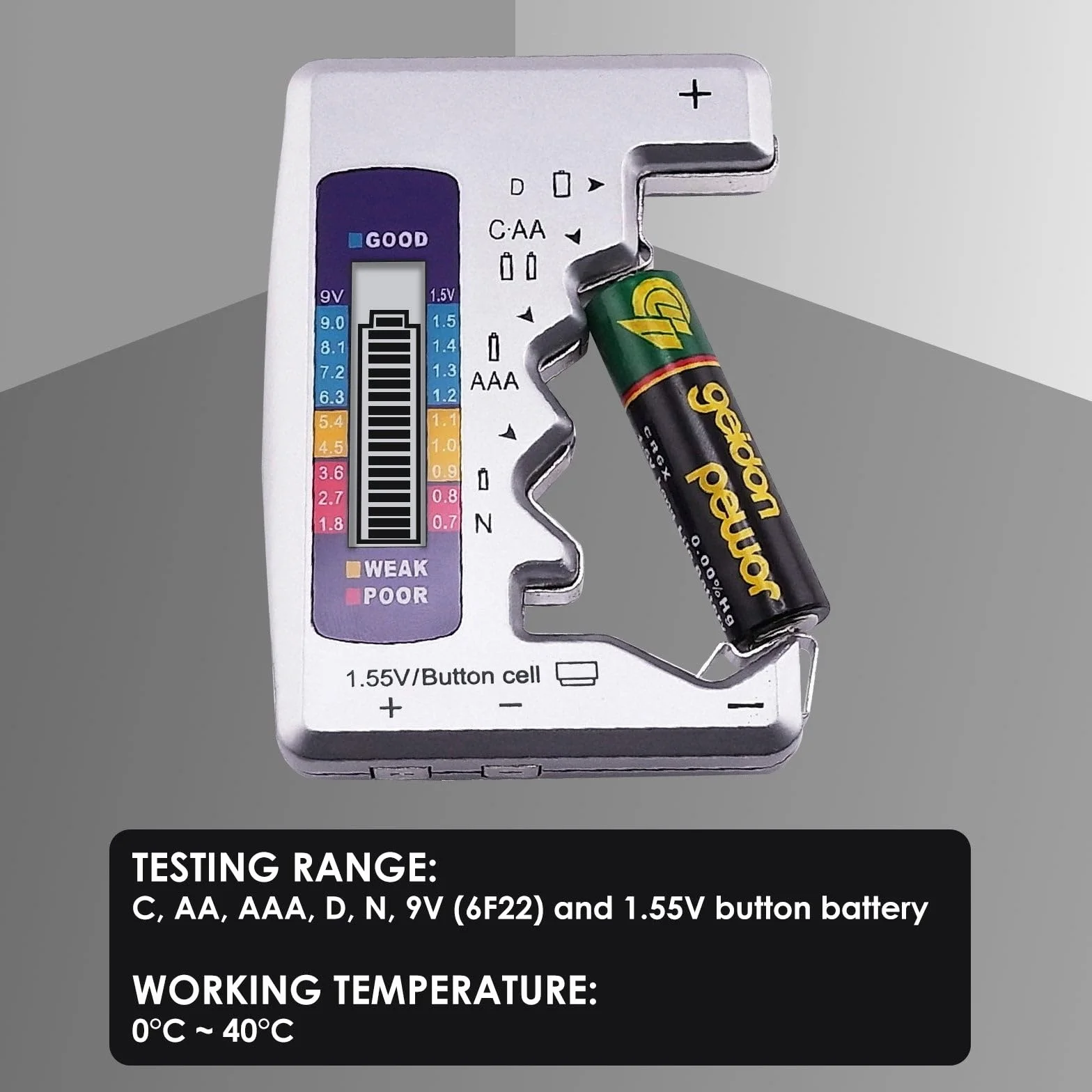 Tester Batterie Universale con LCD per AA AAA C D N 9V 1.5V Bottone