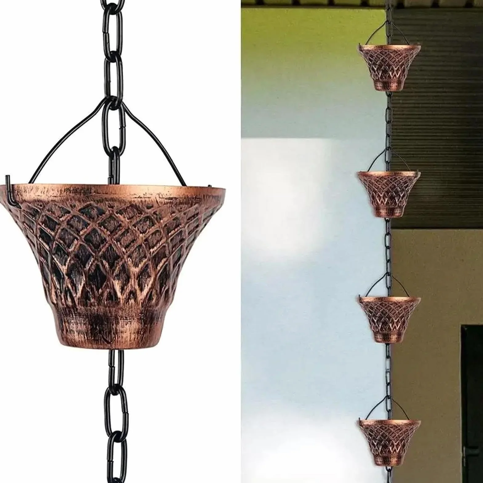 Generico Catene Antipioggia per Grondaie in Rame 9 Piedi 12 Tazze Decorativo per Esterni