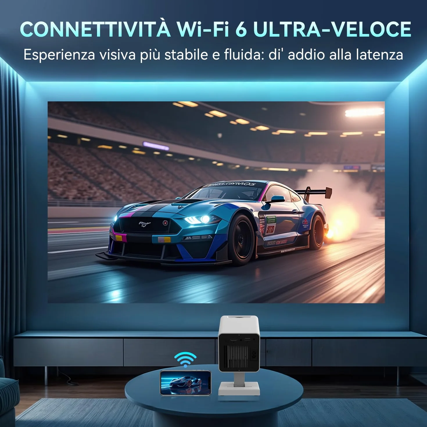 Mini Proiettore 4K Android 11, Portatile 5G WiFi BT 5.4, Full HD 1080P, 120 Pollici, Correzione Trapezoidale, HDMI/USB (bianco)