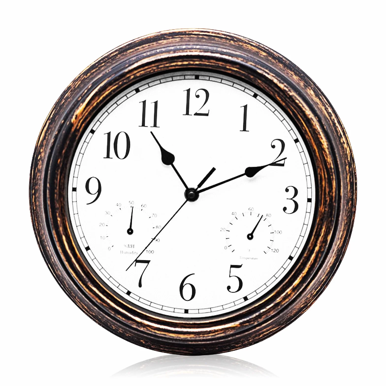PORFOYO Orologio Da Parete, Orologio Da Giardino, Orologio Da Esterno, Per Interni Ed Esterni, Resistente Alle Intemperie, Con Termometro E Igrometro, Orologio Da Esterno Da 12 Pollici