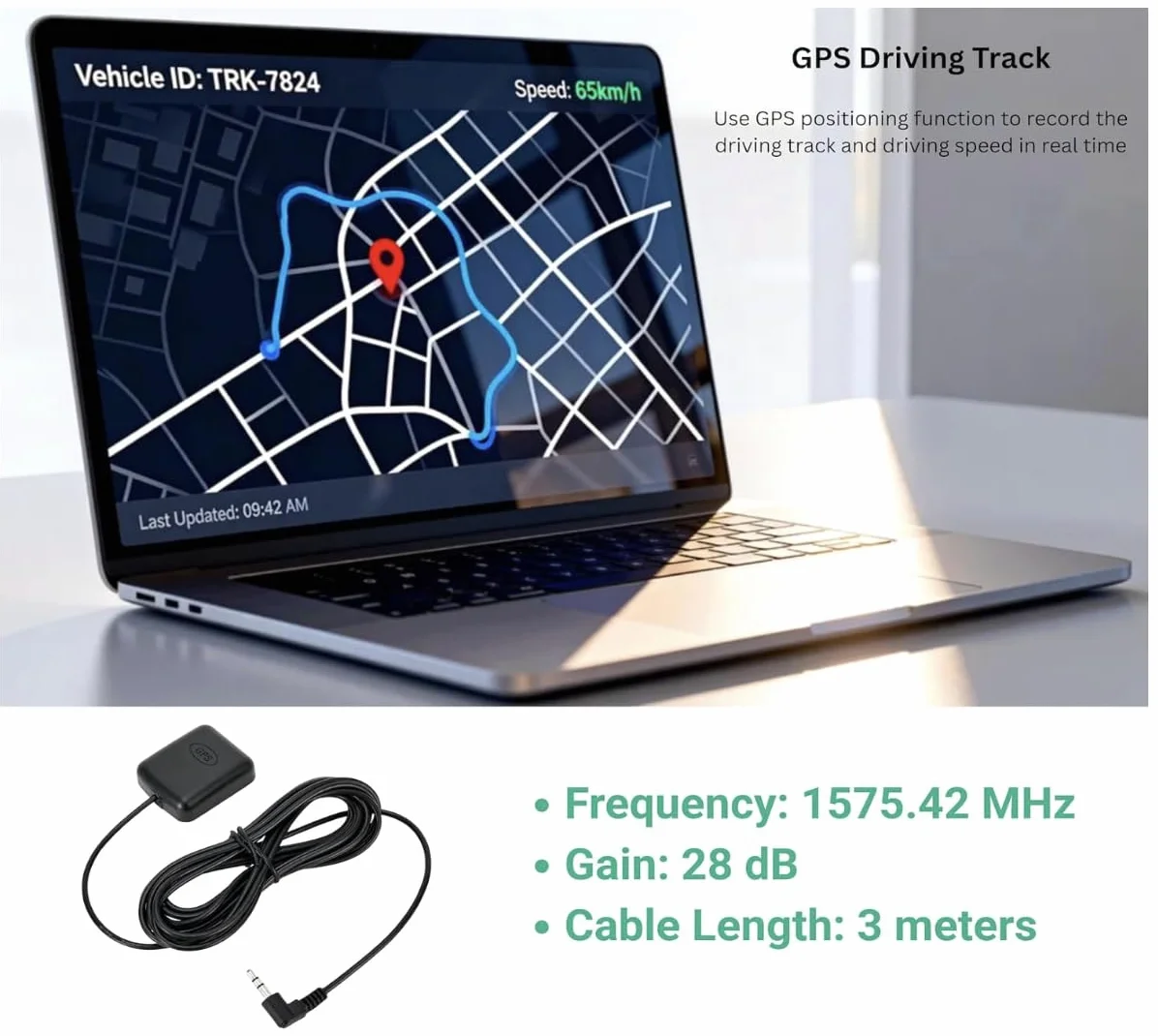 Antenna GPS Attiva per Auto 3 Metri RG174 3,5mm 3Pin Base Magnetica 28dB