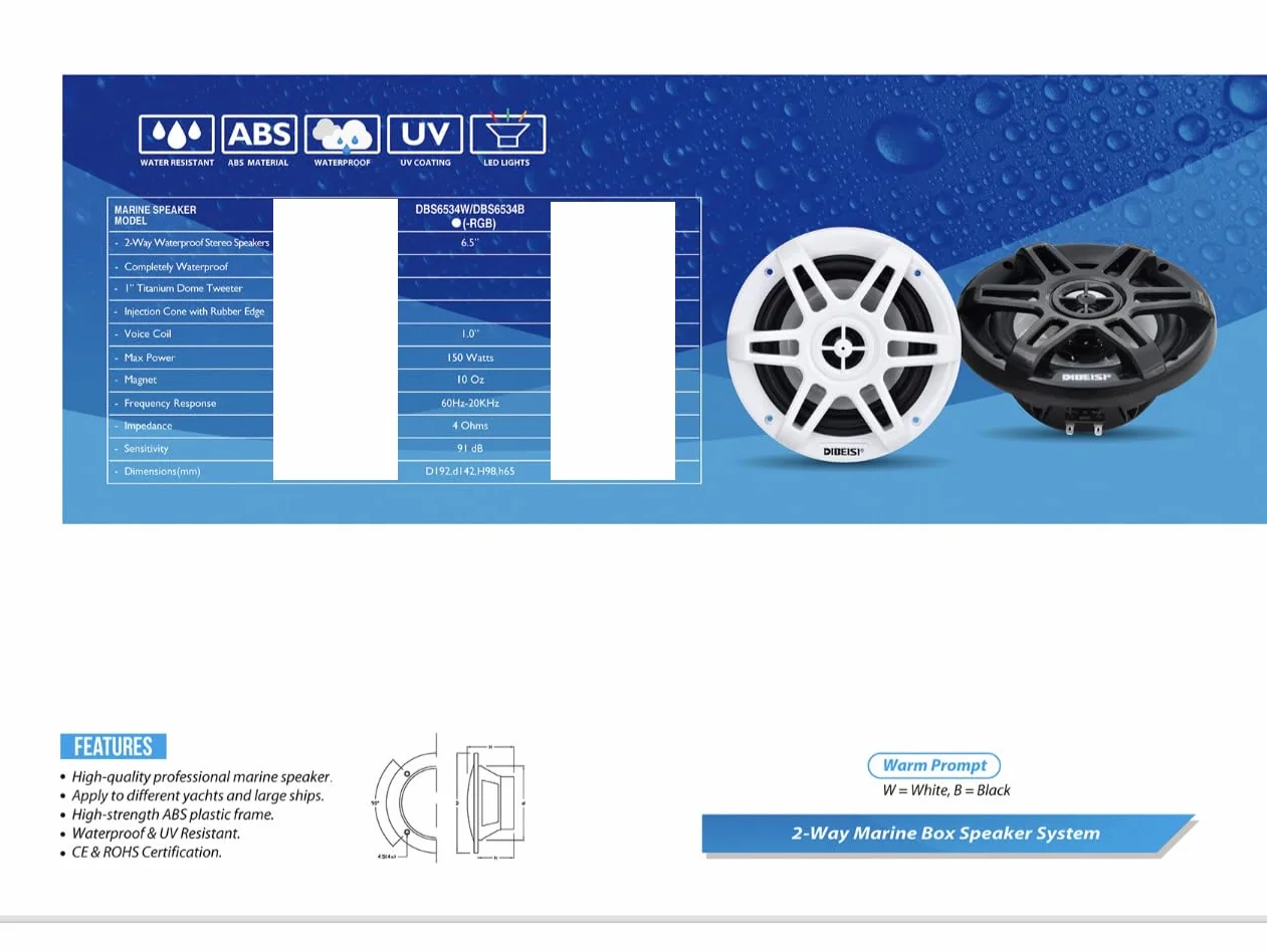 PIMAR Kit stereo z głośnikami 150 WATT radio Bluetooth USB pilot łódź