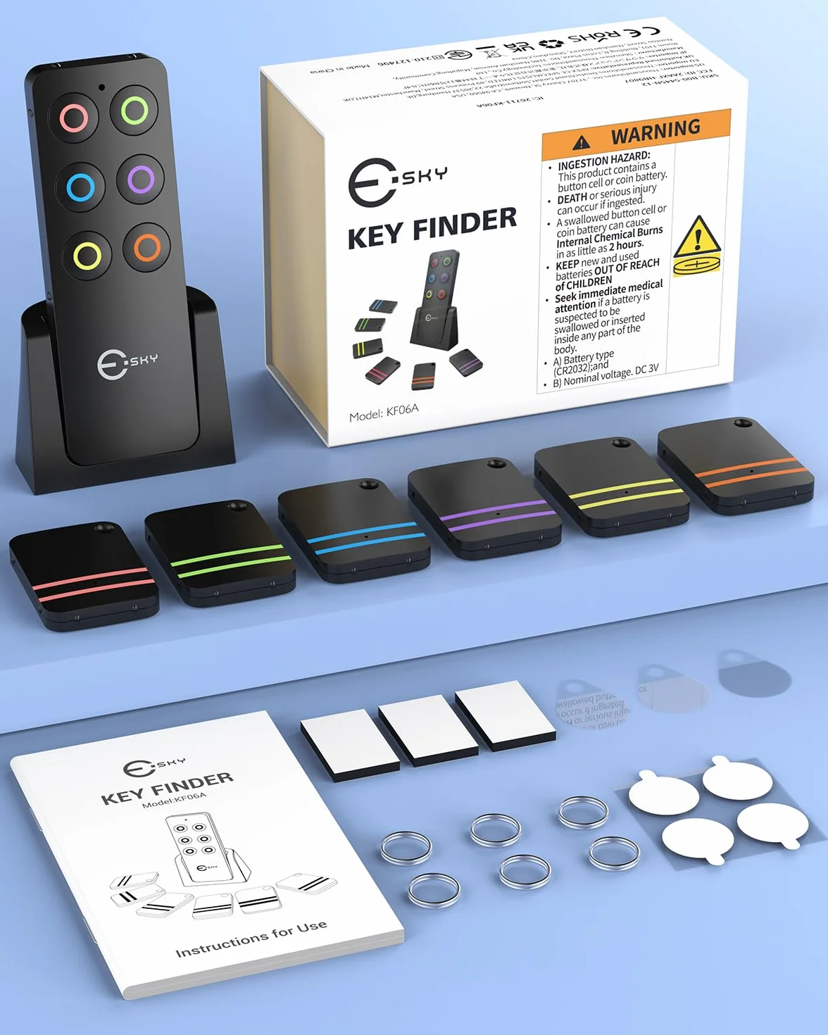 Esky Localizzatore Chiavi Trasmettitore Wireless 6 Ricevitori RF per Animali Domestici Chiavi Portafogli