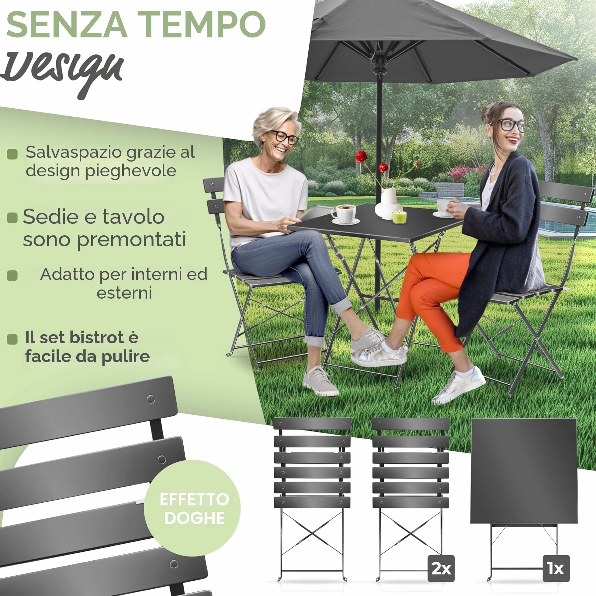 KESSER® Set da bistrò, 3 pezzi, con tavolo da bistrot e 2 sedie pieghevoli, mobili da giardino esterni, resistente ai raggi UV e alle intemperie, set da balcone