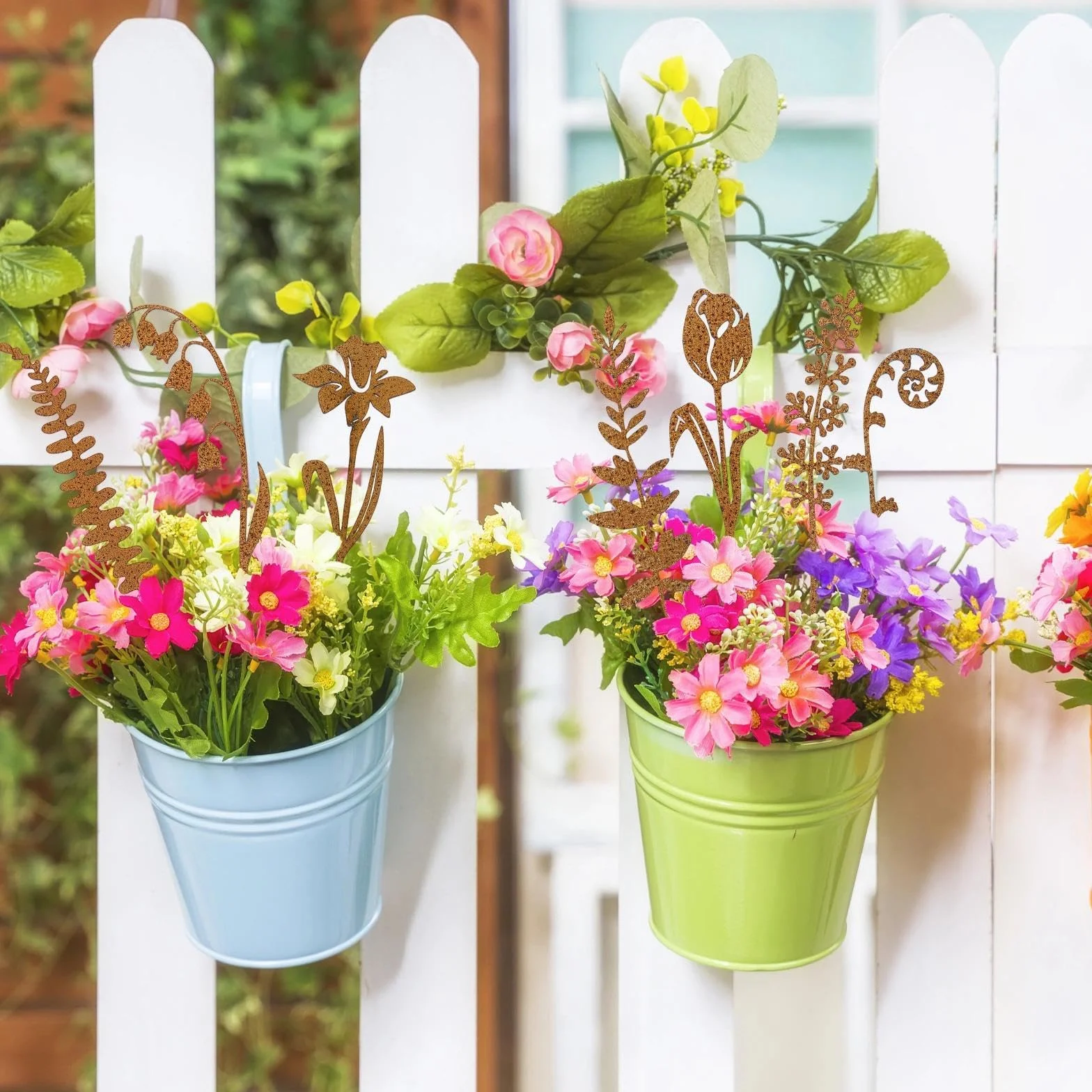 Set di 10 decorazioni da giardino in metallo per piante, decorazione da giardino, decorazione in ruggine, per prati, cortili, balconi