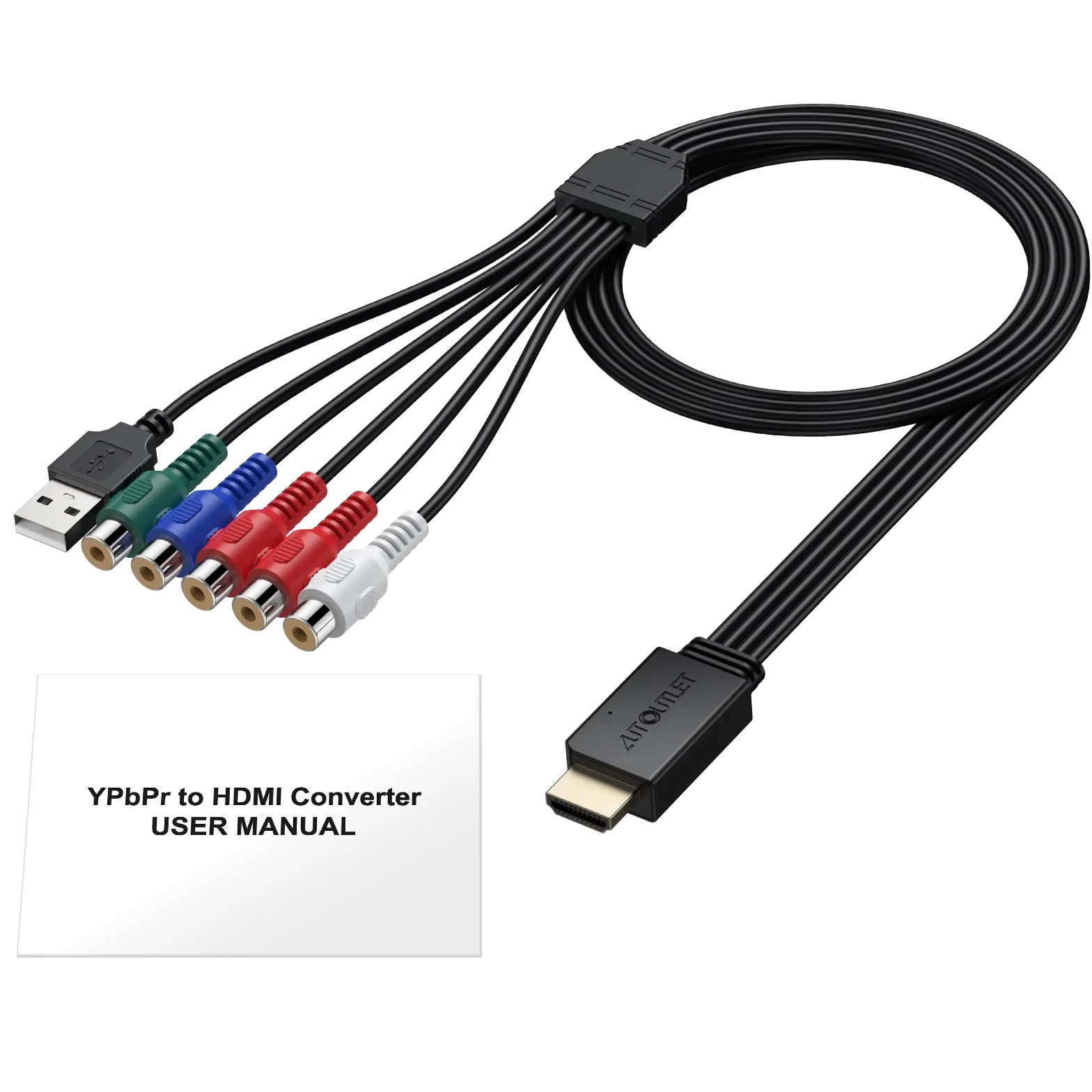AUTOUTLET Convertitore YPbPr a HDMI, Adattatore Component a HDMI, Supporta 1080P, LPCM 2.0, PS2/Wii/Xbox 360