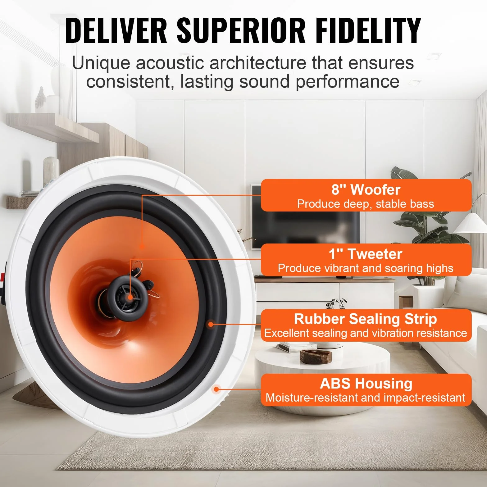 VEVOR Altoparlanti da Soffitto 205 mm 100 Watt 8Ω Sensibilità 89dB 4 Pezzi