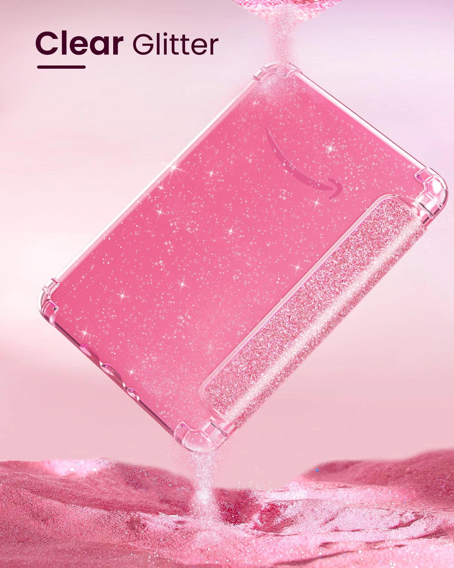 MoKo Custodia per Kindle Paperwhite 12a Gen 2025/2026 & Kindle Colorsoft 2024/2025, Copertura Posteriore TPU Trasparente Morbido Flessibile Scintillante, Glitter Rosa