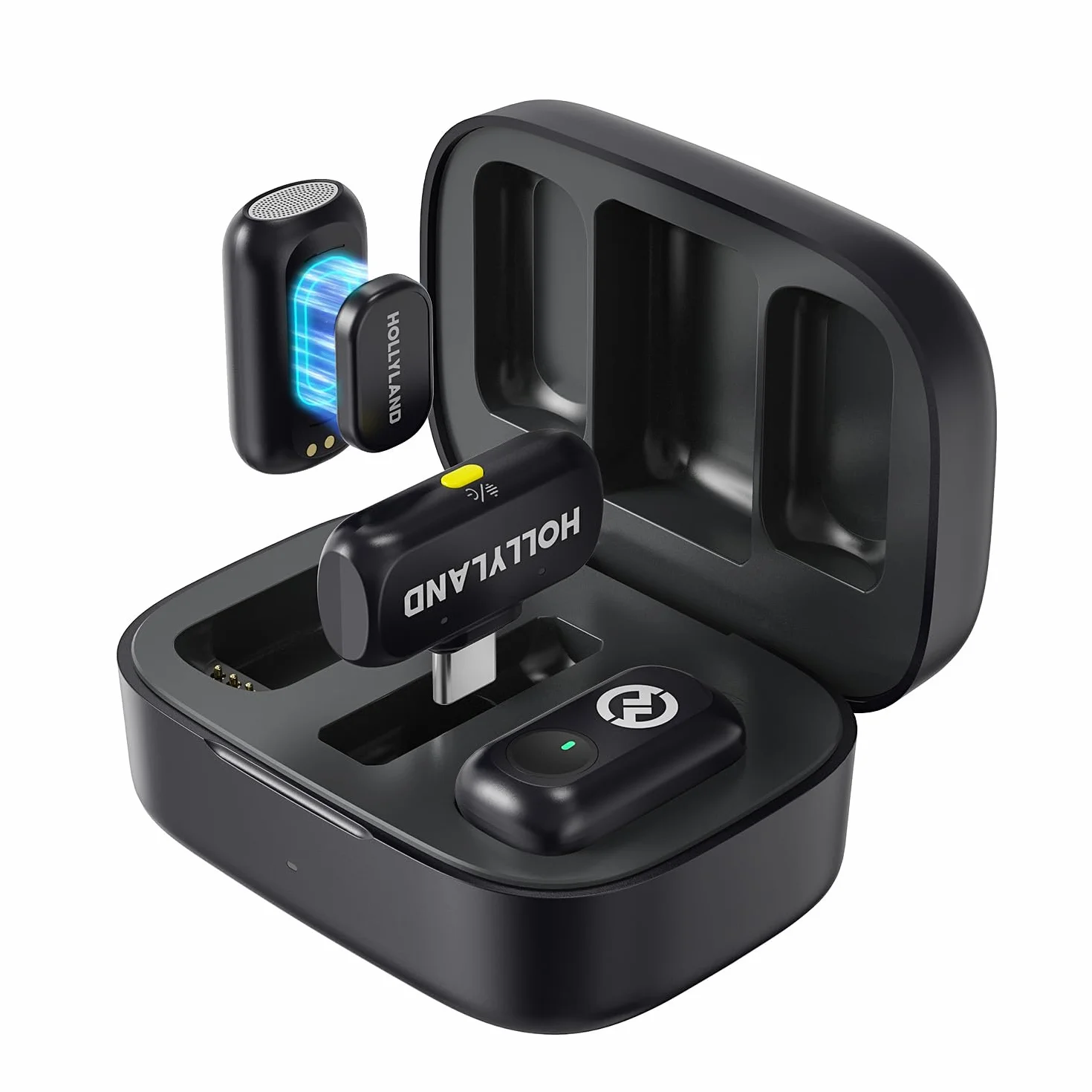 Hollyland LARK A1 Duo Mini microfono wireless per iPhone 15/16 Android 2 TX RX USB-C custodia di ricarica Nero