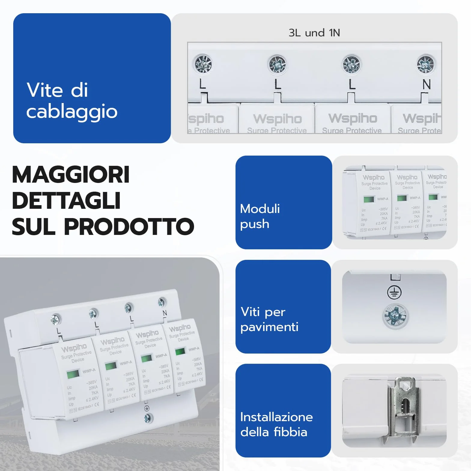 Scaricatore di sovratensioni Tipo 1+Tipo 2 4 poli 385 V 20-40 KA