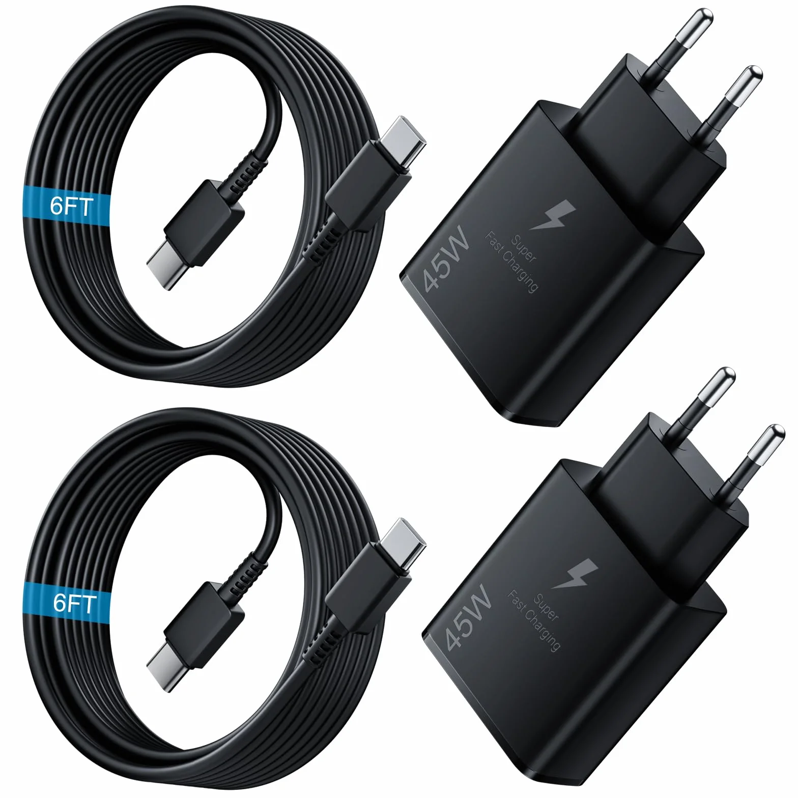 Caricatore rapido USB C 45 W con cavo tipo C 2 m per Samsung Galaxy S25 S24+ S24 Ultra S23+ S23 Ultra S22 Note20 A54 A53 Z Fold5 Fold4 Tab adattatore di alimentazione