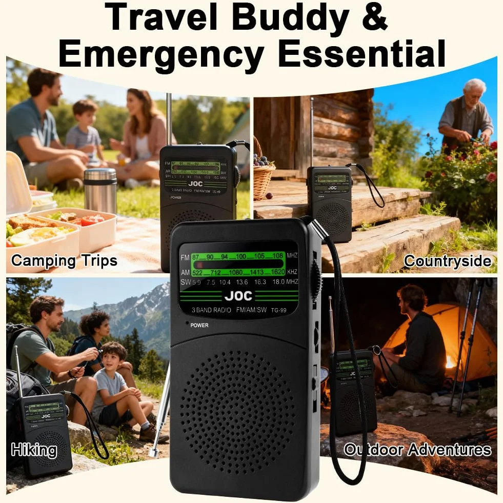 Radio Portatile FM/AM OSDUE, Radiolina Tascabile con Ricezione Eccellente, Batterie AA, Clip a Moschettone, Nero