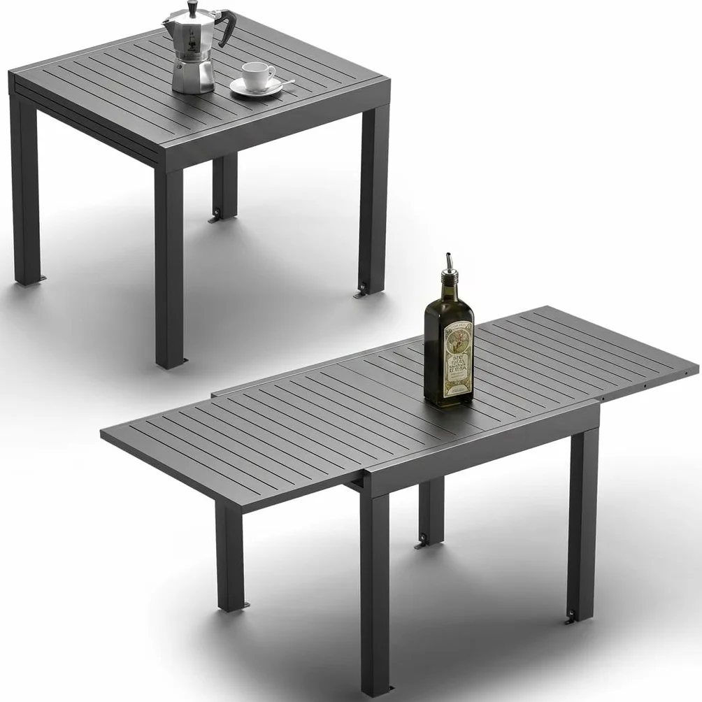 JUMMICO Tavolo da Pranzo Estendibile 80 X 80 X 75 Cm, Tavolo da Balcone Allungabile in Alluminio, Resistente alle Intemperie, Allungabile Fino a 160, Gambe Regolabili