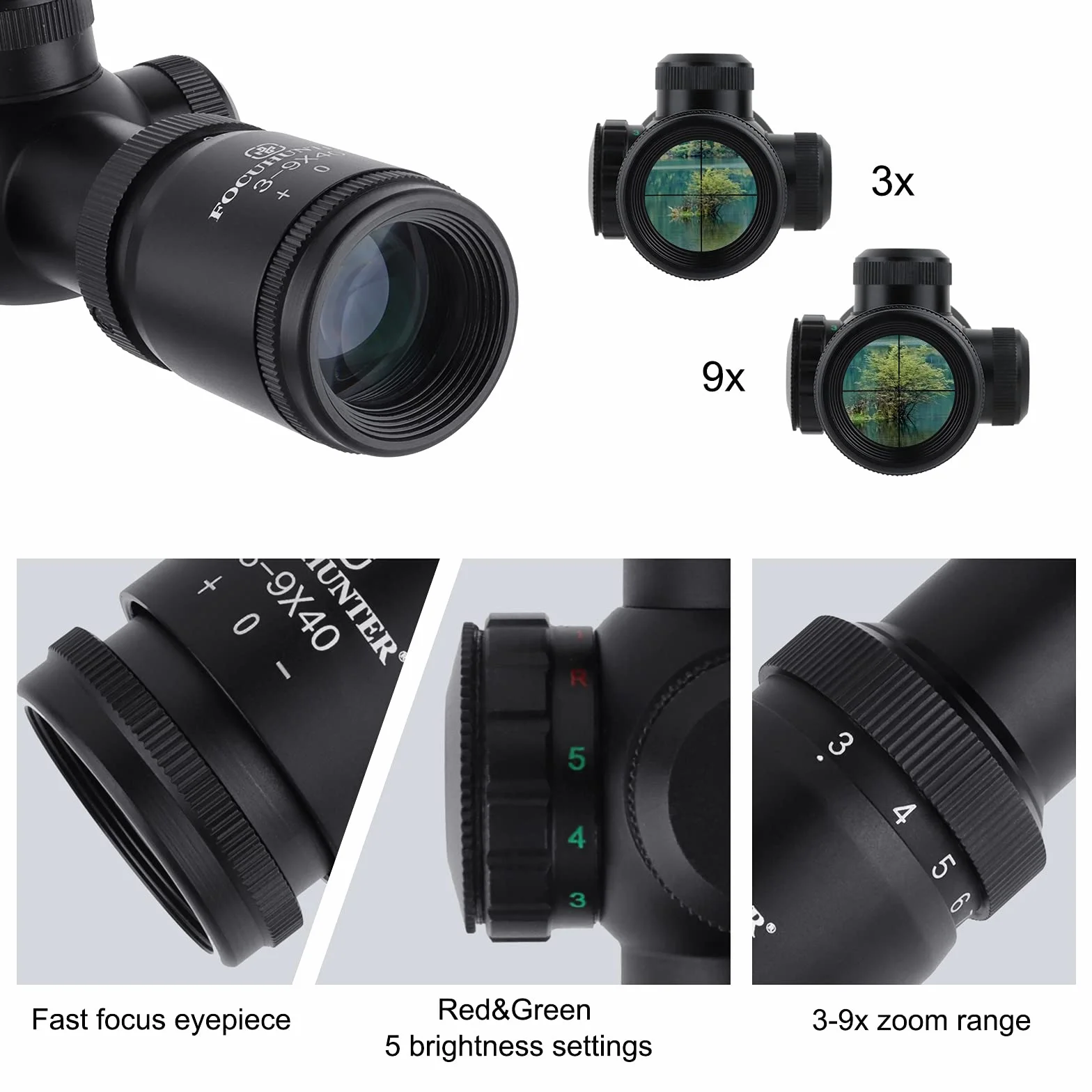 Cannocchiale da Puntamento Tattico 3-9x40E Rifle Scope Mirino Ottico Compatto con Anelli Montaggio Weaver 20 mm