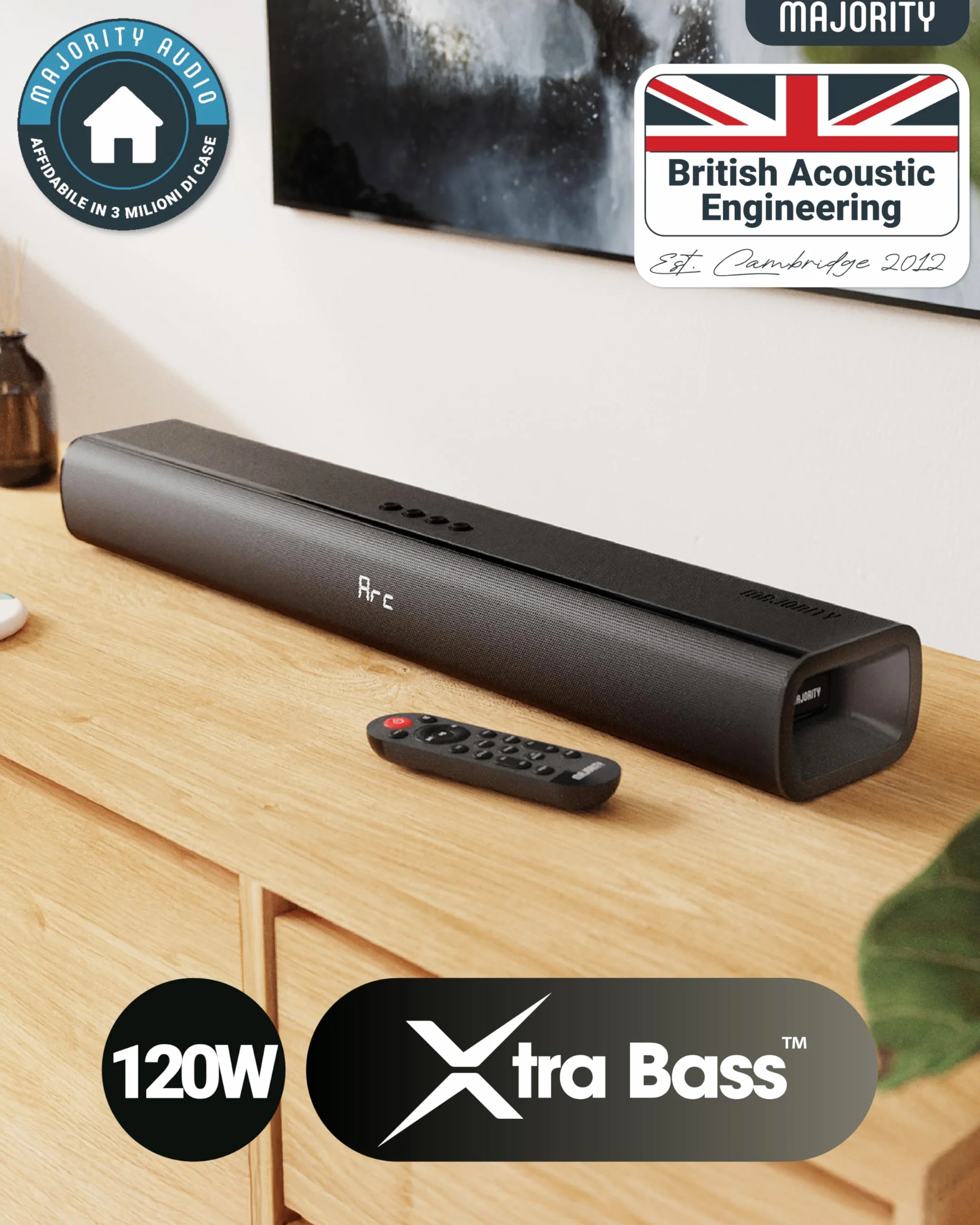 Majority 120W Barra Soundbar TV Sound Bar con Bluetooth 24" 2.1 Ottico AUX HDMI Home Theater Montabile a Parete