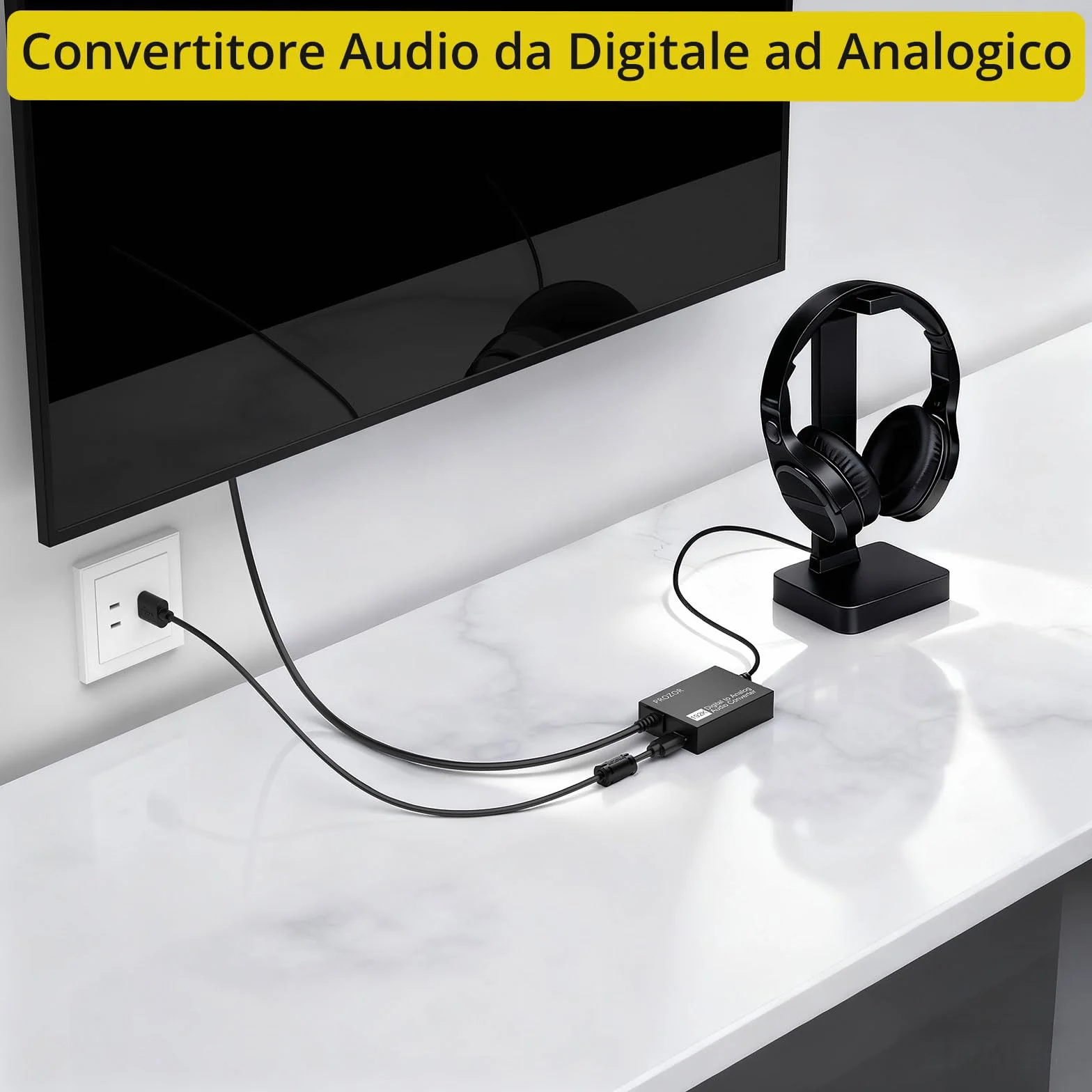 PROZOR Convertitore Ottico Digitale-Analogico 3,5 mm a 192 kHz DAC SPDIF Toslink 2.0CH Adattatore AUX